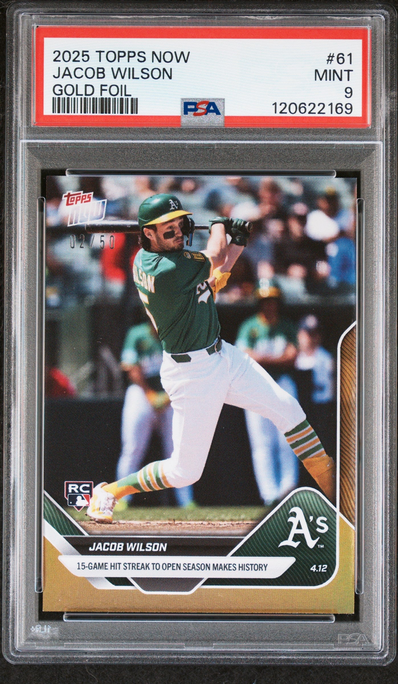 Graded 2025 Topps Now Jacob Wilson #61 Gold Foil /50 Rookie RC Baseball Card PSA 9 Mint
