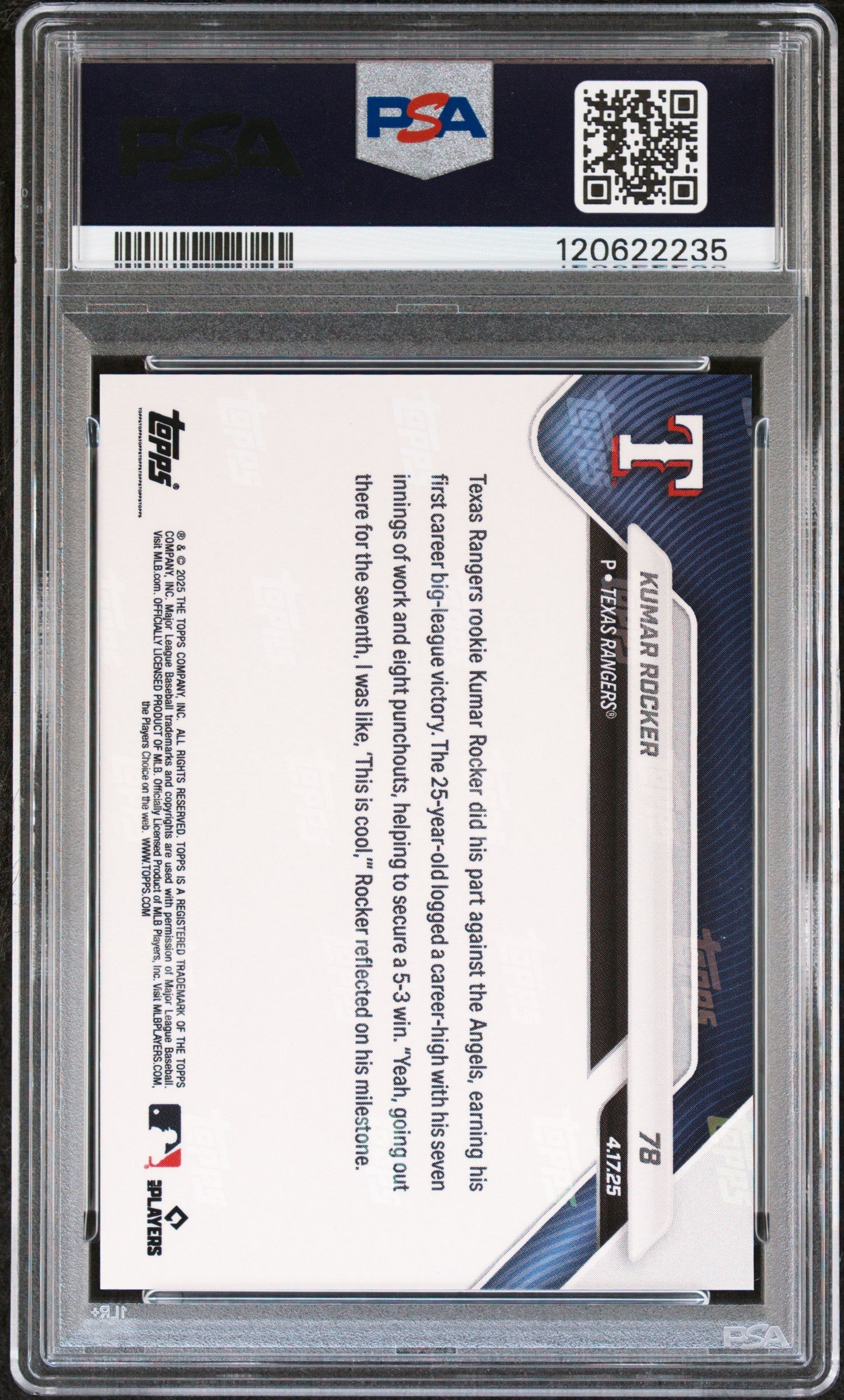 Graded 2025 Topps Now Kumar Rocker #78 Gold Foil /50 Rookie RC Baseball Card PSA 8 Near Mint