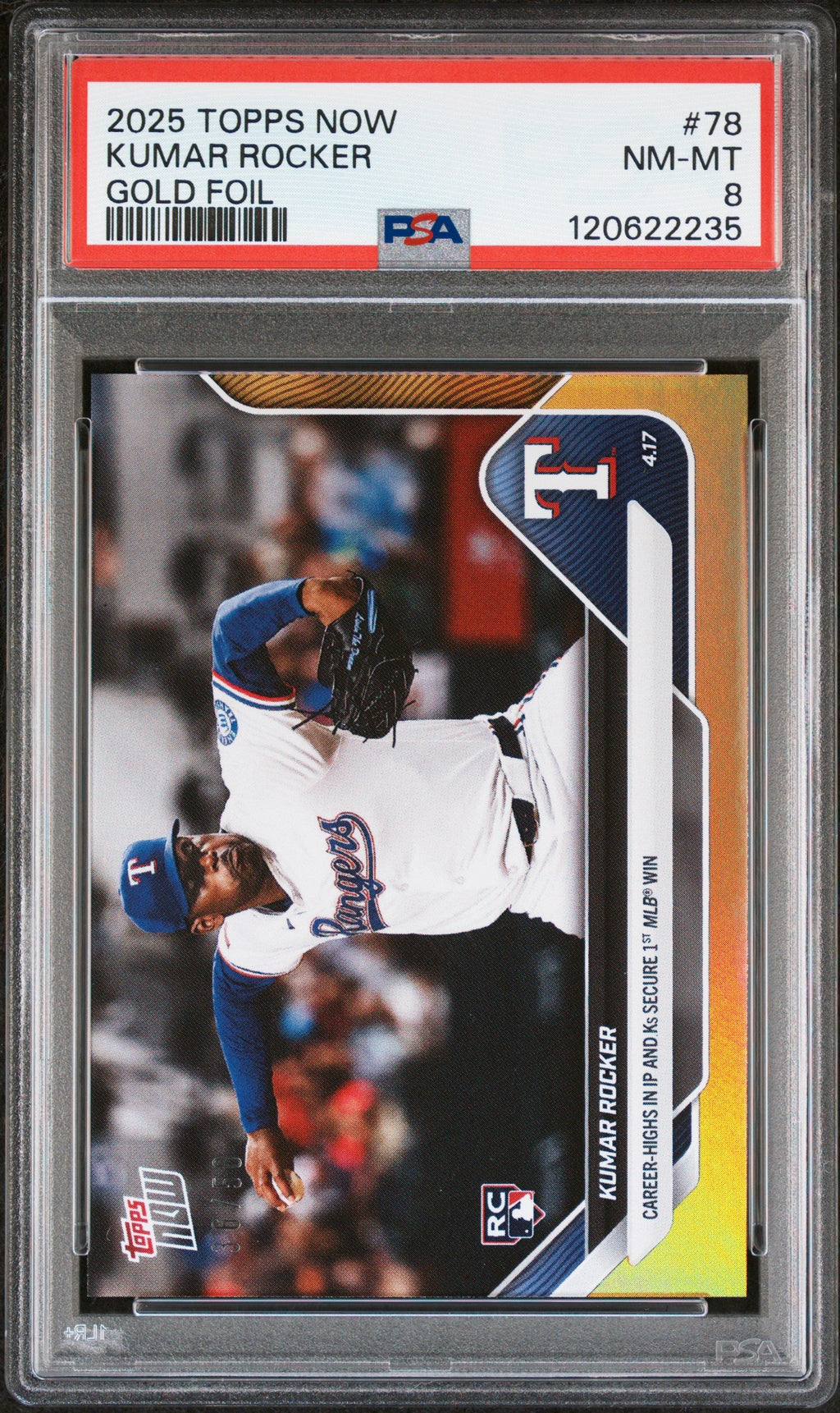 Graded 2025 Topps Now Kumar Rocker #78 Gold Foil /50 Rookie RC Baseball Card PSA 8 Near Mint