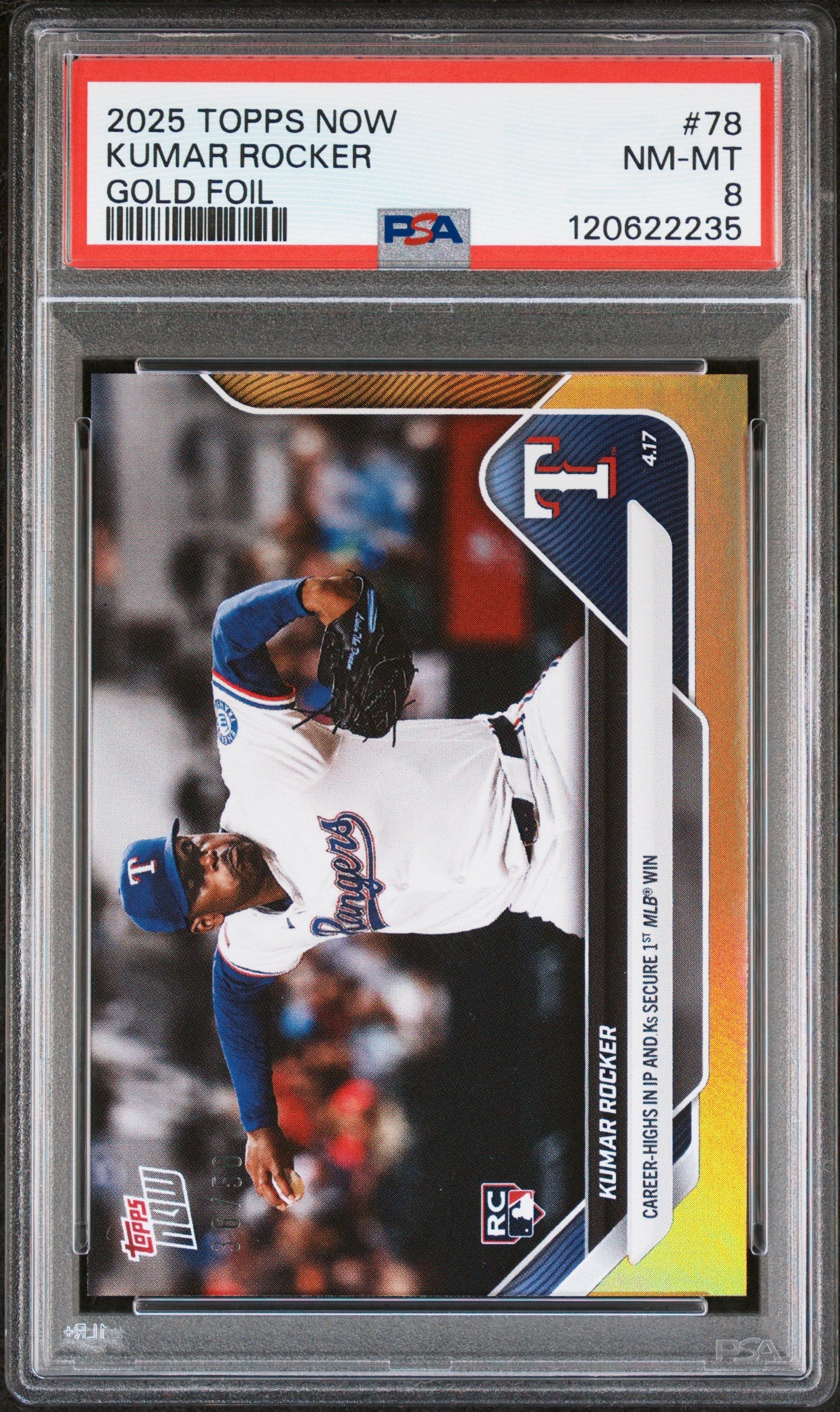 Graded 2025 Topps Now Kumar Rocker #78 Gold Foil /50 Rookie RC Baseball Card PSA 8 Near Mint