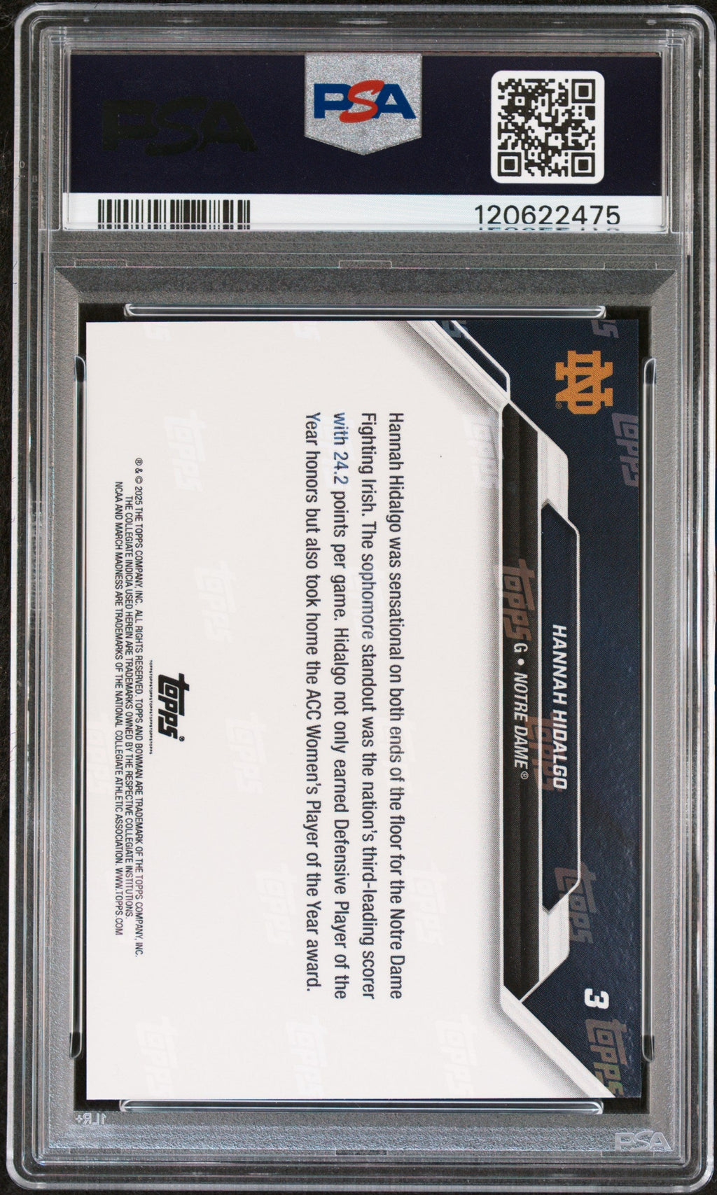 Graded 2025 Topps Bowman U Now Hannah Hidalgo #3 March Madness Rookie RC Basketball Card PSA 10 Gem Mint