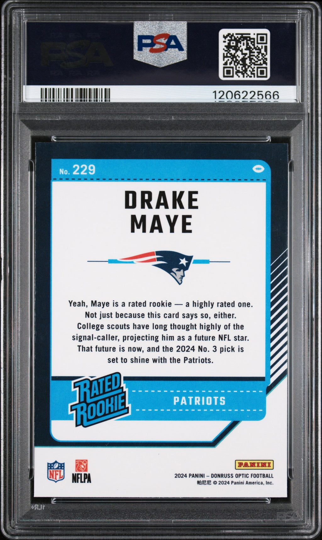 Graded 2024 Panini Donruss Optic Drake Maye #229 Rookie RC Football Card PSA 10 Gem Mint