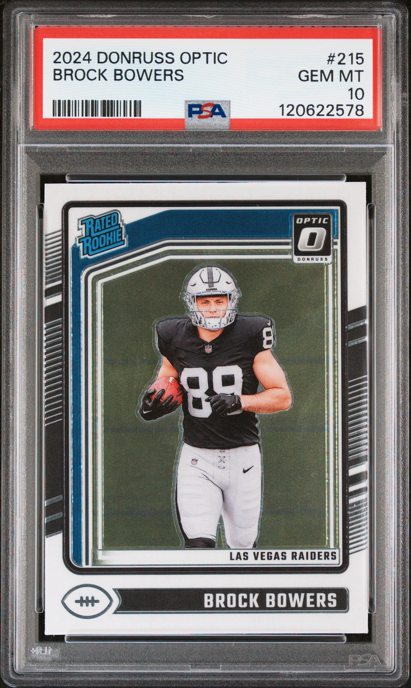 Graded 2024 Panini Donruss Optic Brock Bowers #215 Rookie RC Football Card PSA 10 Gem Mint