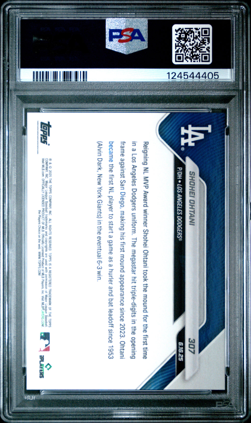 Graded 2025 Topps Now Shohei Ohtani #307 Two Way Phenom Makes Dodgers Pitching Debut Baseball Card PSA 10 Gem Mint