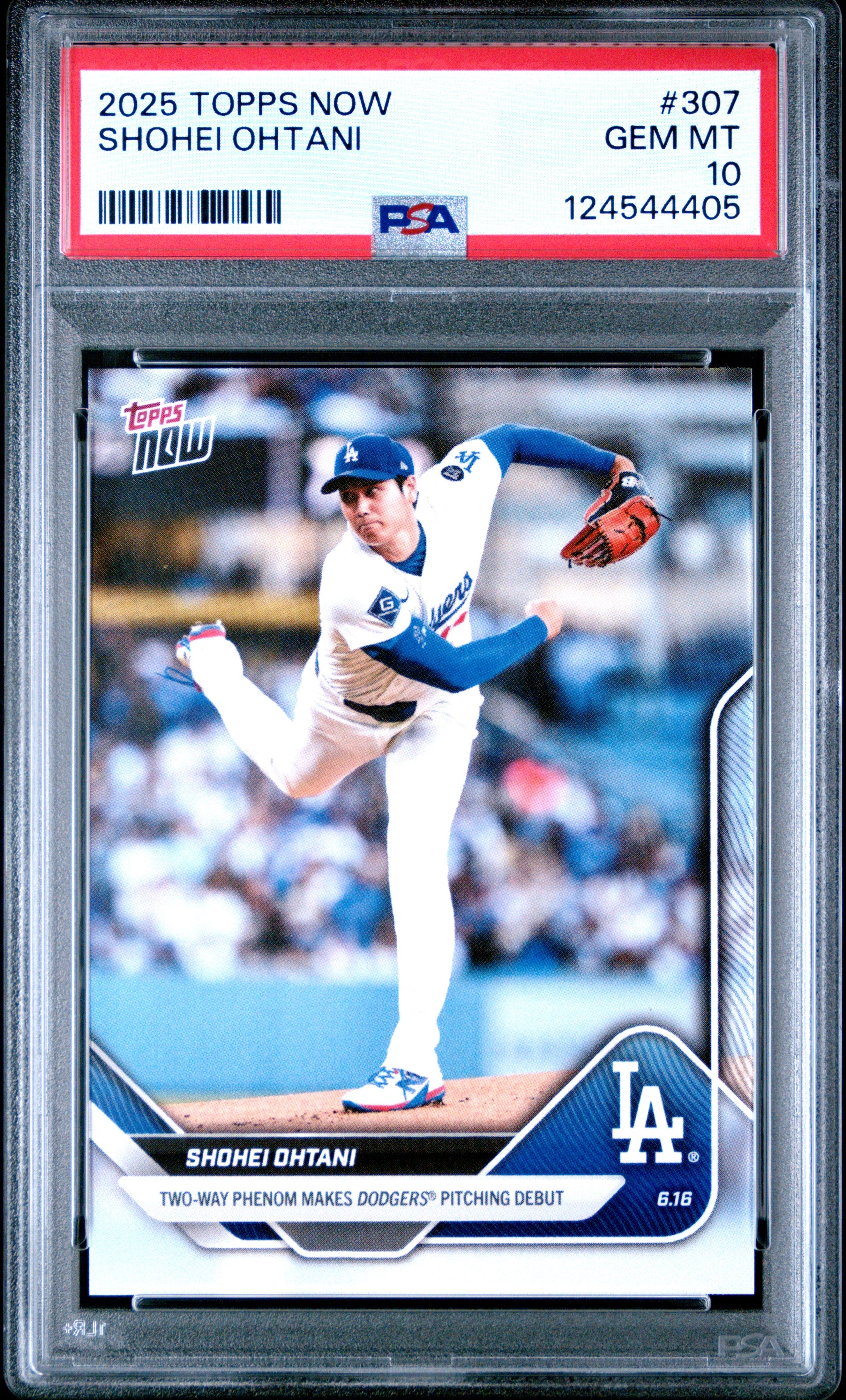 Graded 2025 Topps Now Shohei Ohtani #307 Two Way Phenom Makes Dodgers Pitching Debut Baseball Card PSA 10 Gem Mint