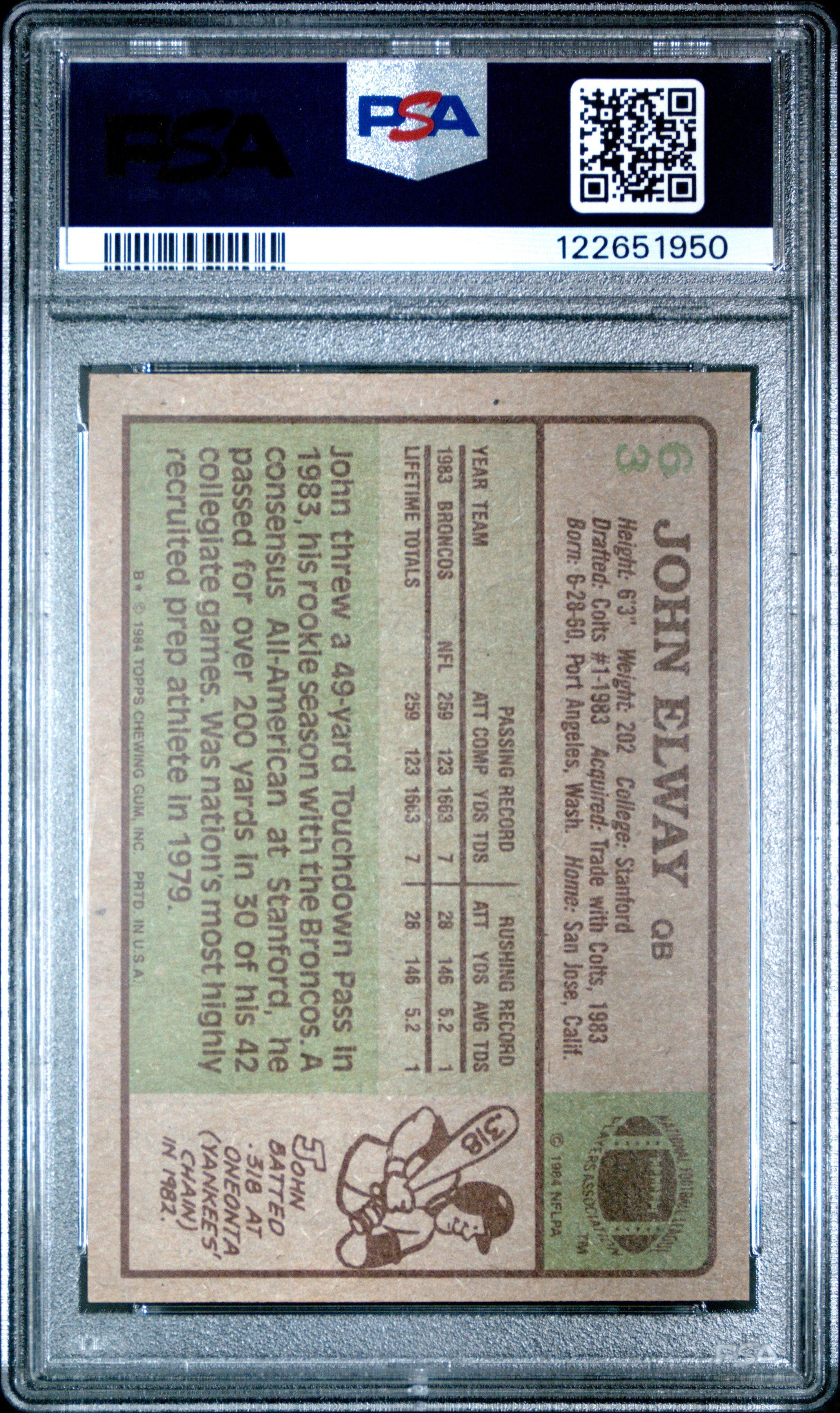 Graded 1984 Topps John Elway #63 Rookie RC Football Card PSA 6 Excellent