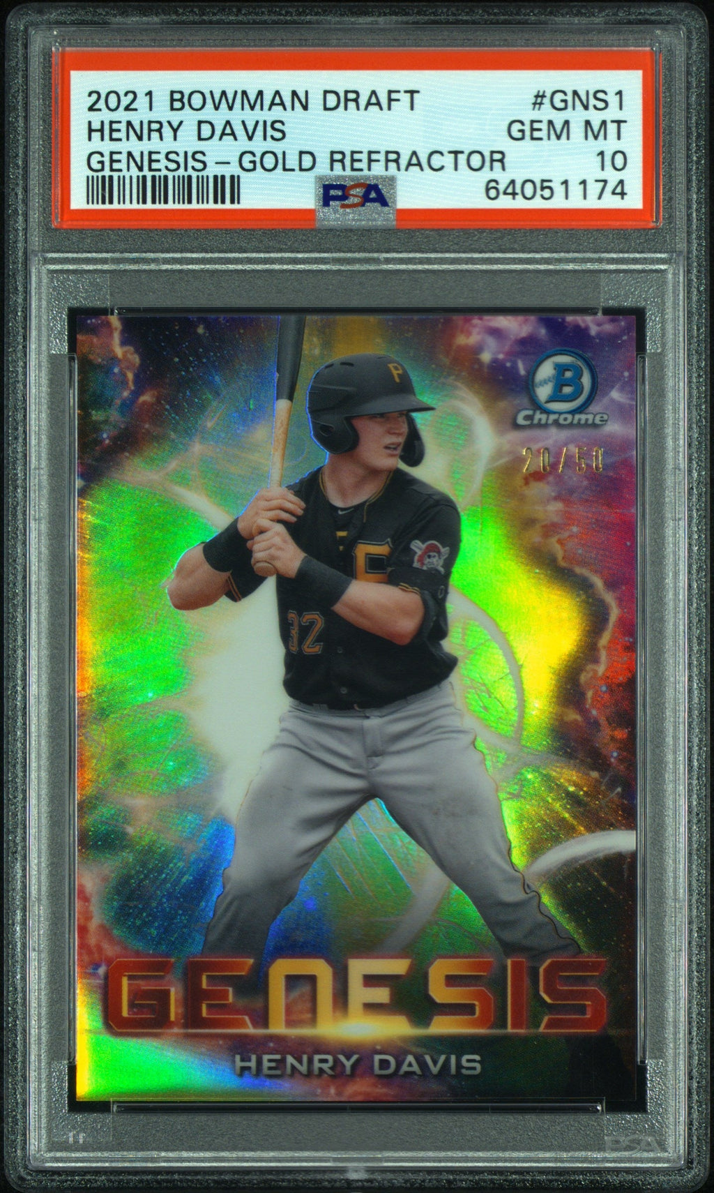 Graded 2021 Topps Bowman Draft Henry Davis #GNS1 Genesis Gold Refractor /50 Rookie RC Baseball Card PSA 10 Gem Mint