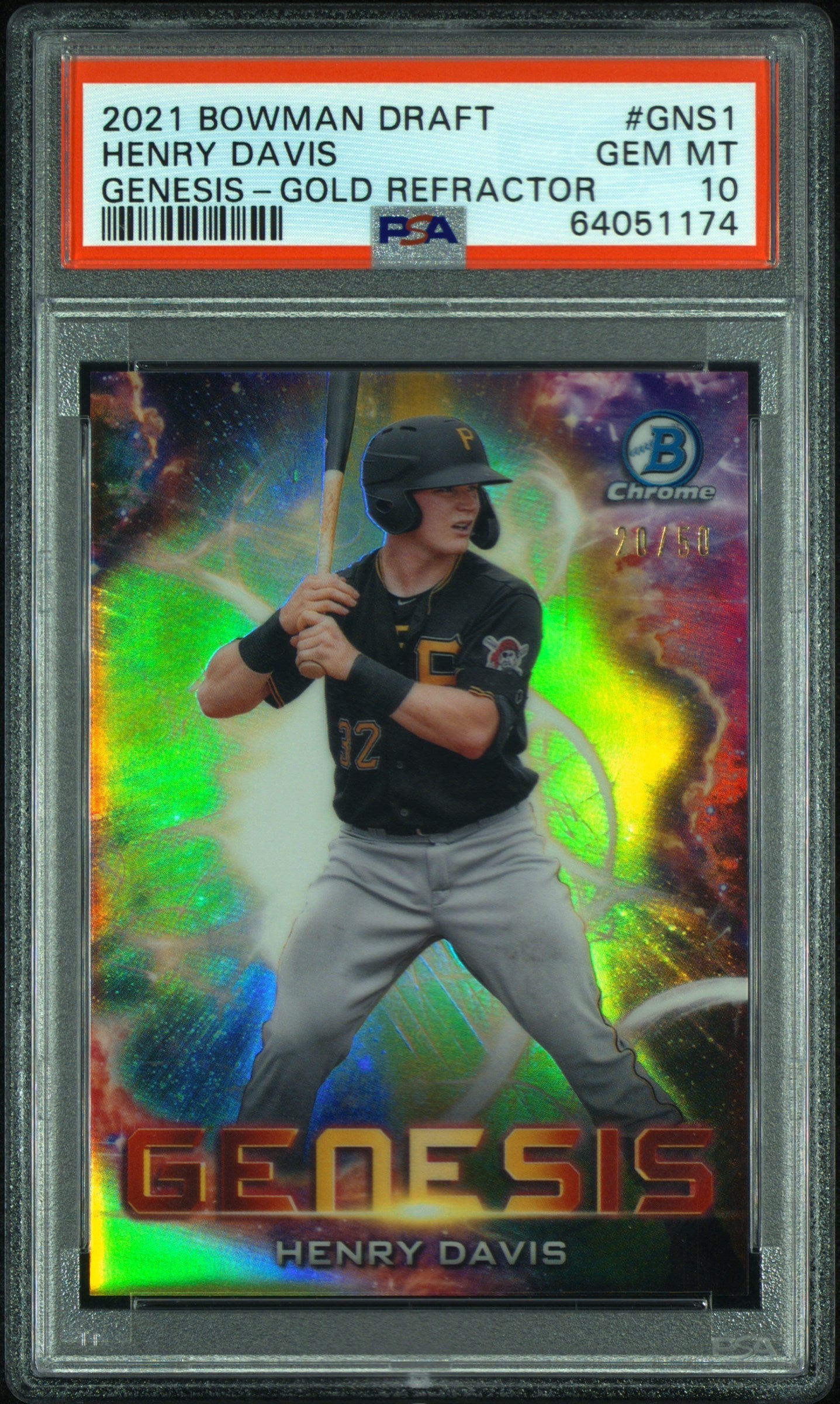 Graded 2021 Topps Bowman Draft Henry Davis #GNS1 Genesis Gold Refractor /50 Rookie RC Baseball Card PSA 10 Gem Mint