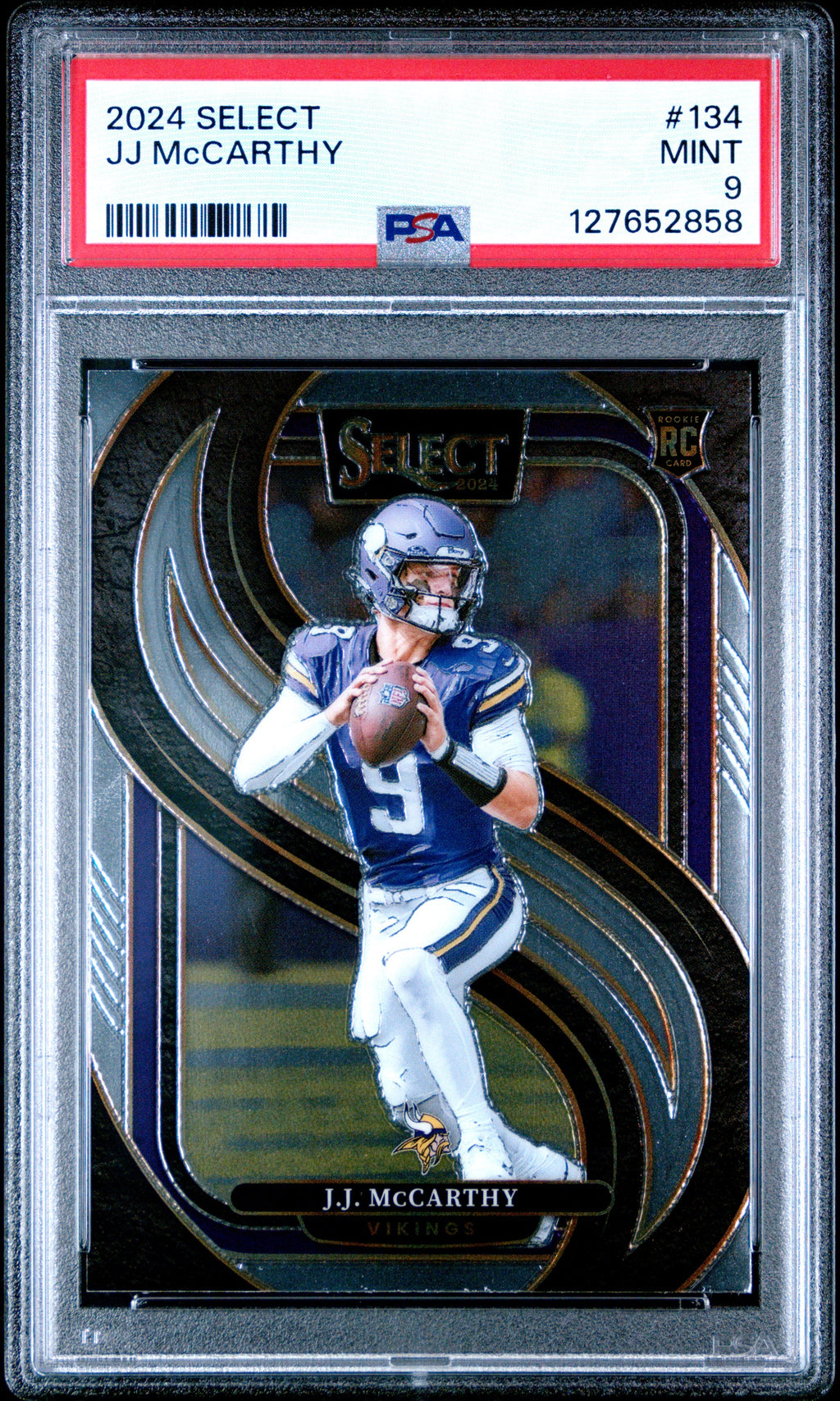 Graded 2024 Panini Select JJ McCarthy #134 Rookie RC Football Card PSA 9 Mint