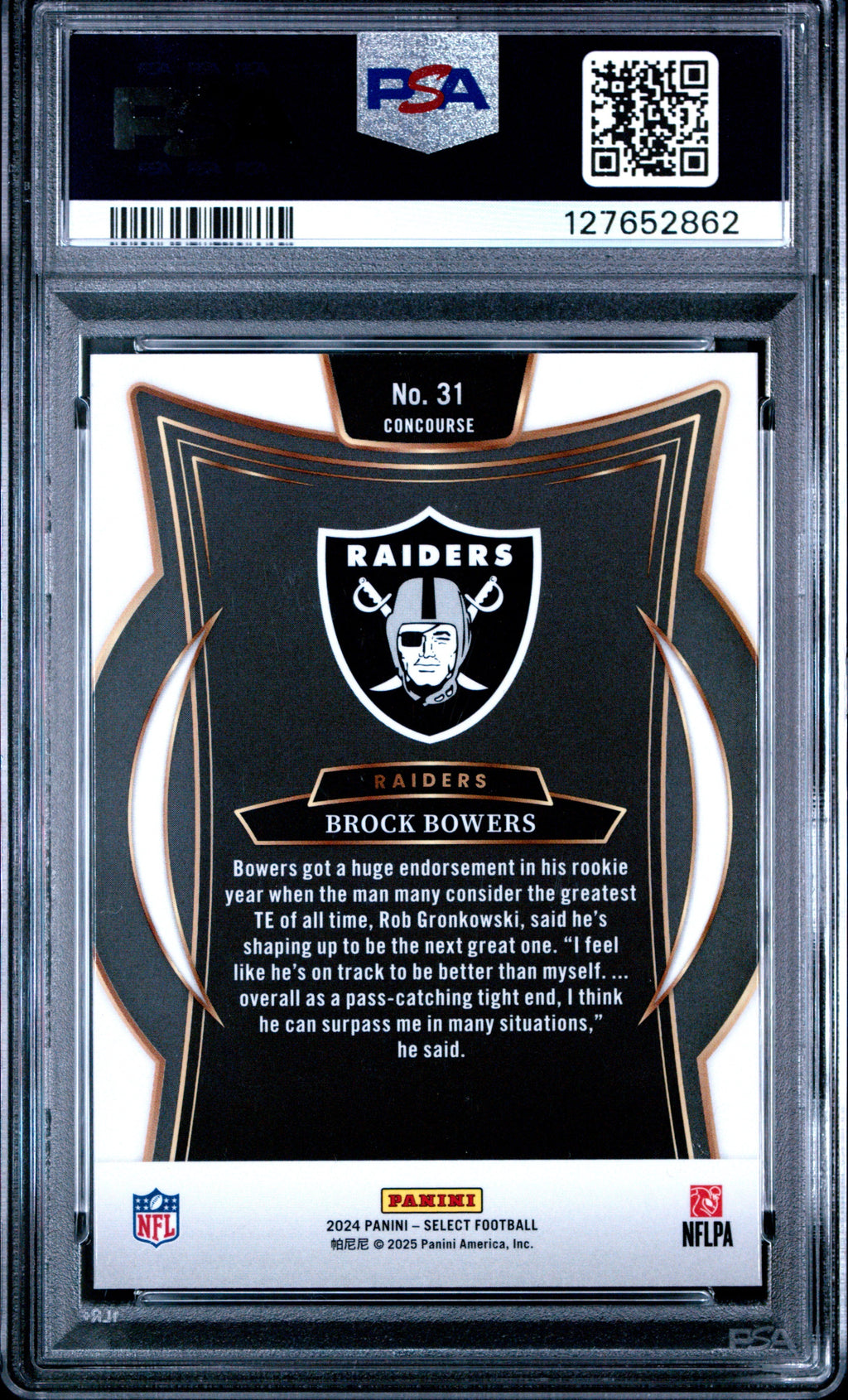 Graded 2024 Panini Select Brock Bowers #31 Rookie RC Football Card PSA 10 Gem Mint