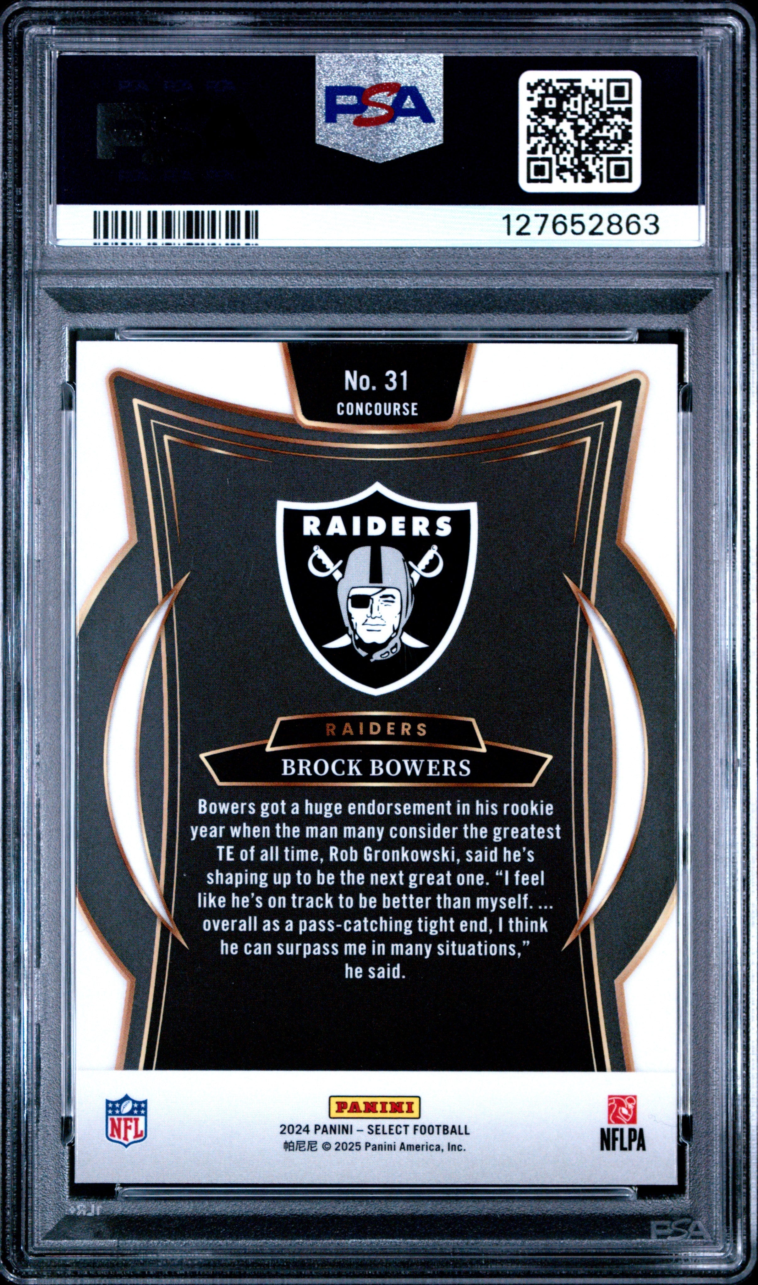 Graded 2024 Panini Select Brock Bowers #31 Rookie RC Football Card PSA 9 Mint