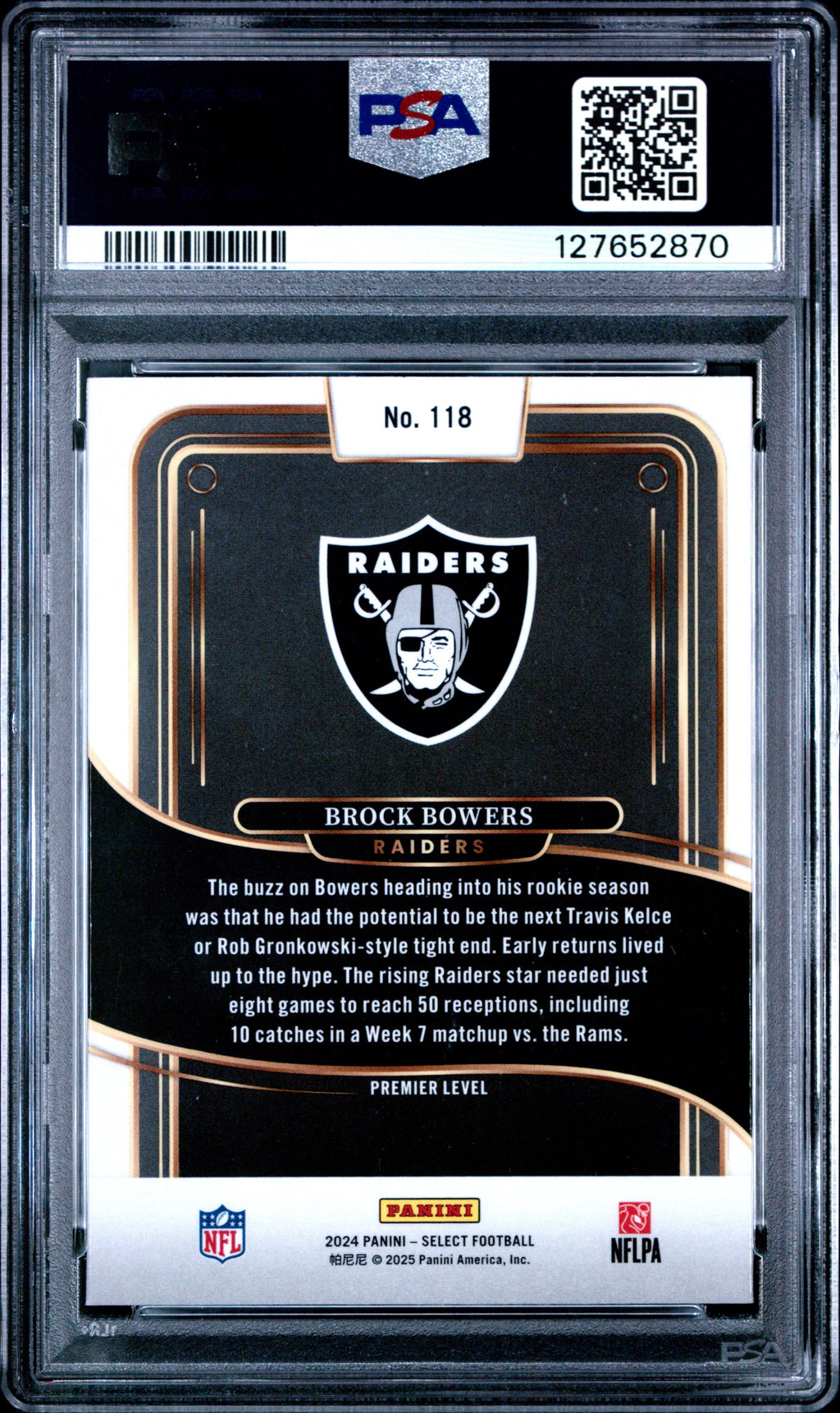 Graded 2024 Panini Select Brock Bowers #118 Rookie RC Football Card PSA 10 Gem Mint