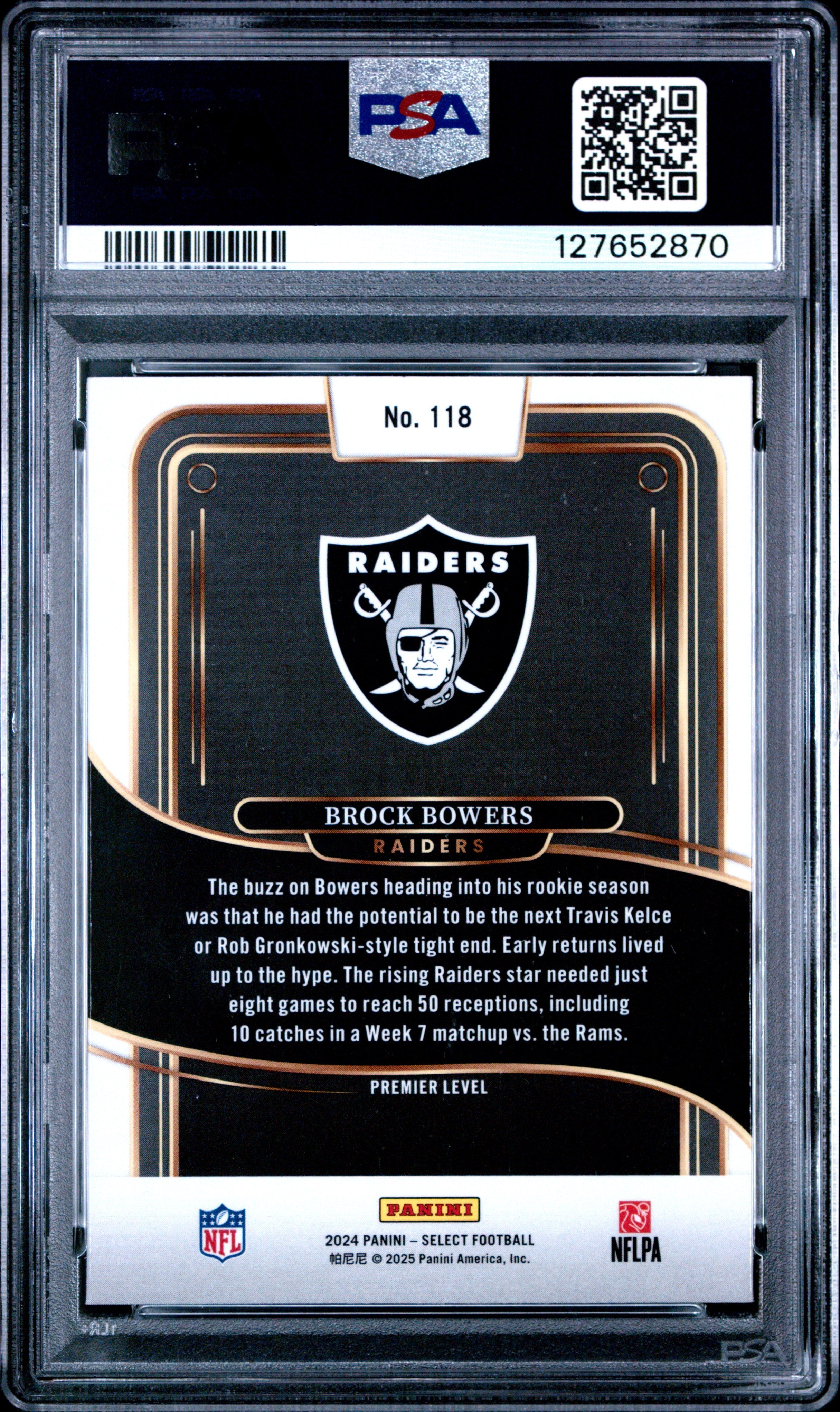 Graded 2024 Panini Select Brock Bowers #118 Rookie RC Football Card PSA 10 Gem Mint