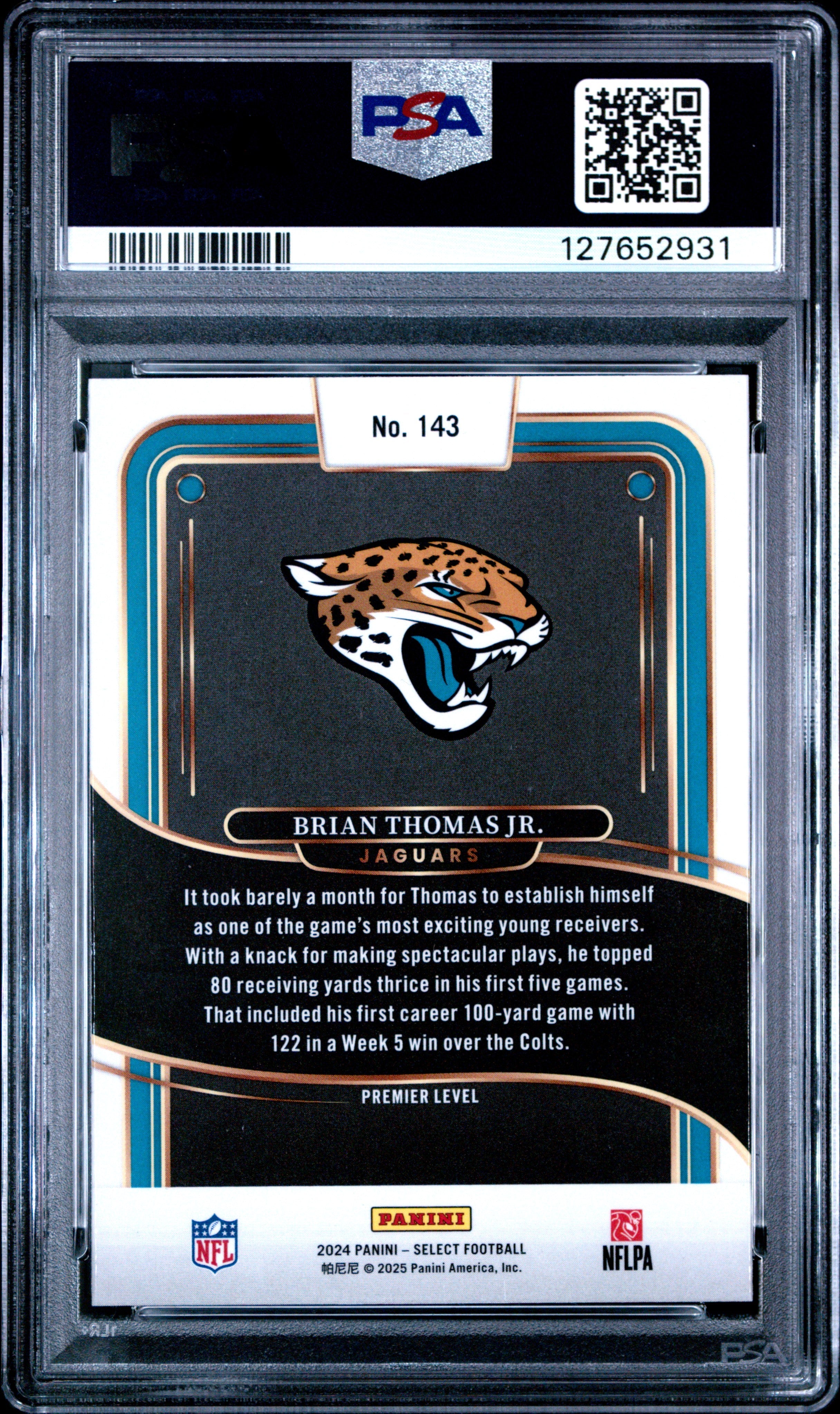 Graded 2024 Panini Select Brian Thomas Jr. #143 Rookie RC Football Card PSA 9 Mint