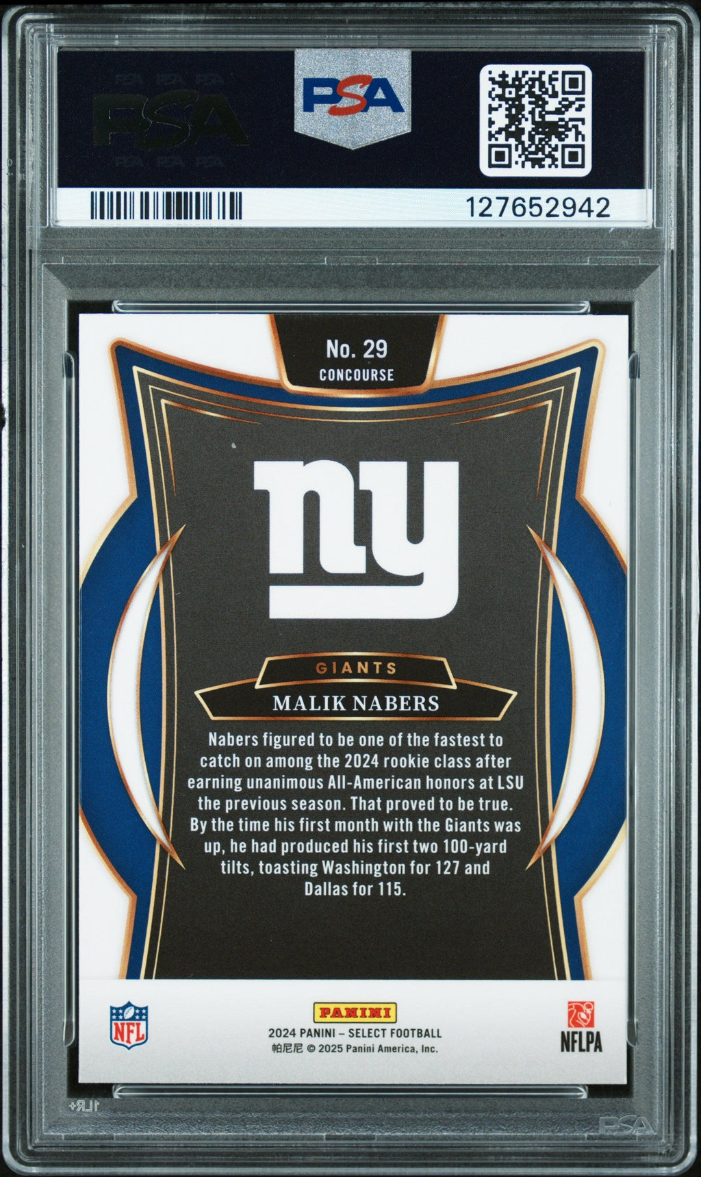 Graded 2024 Panini Select Malik Nabers #29 Rookie RC Football Card PSA 10 Gem Mint