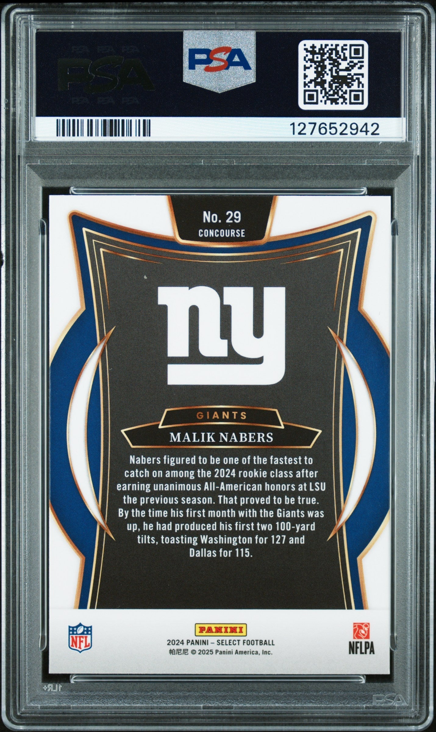 Graded 2024 Panini Select Malik Nabers #29 Rookie RC Football Card PSA 10 Gem Mint