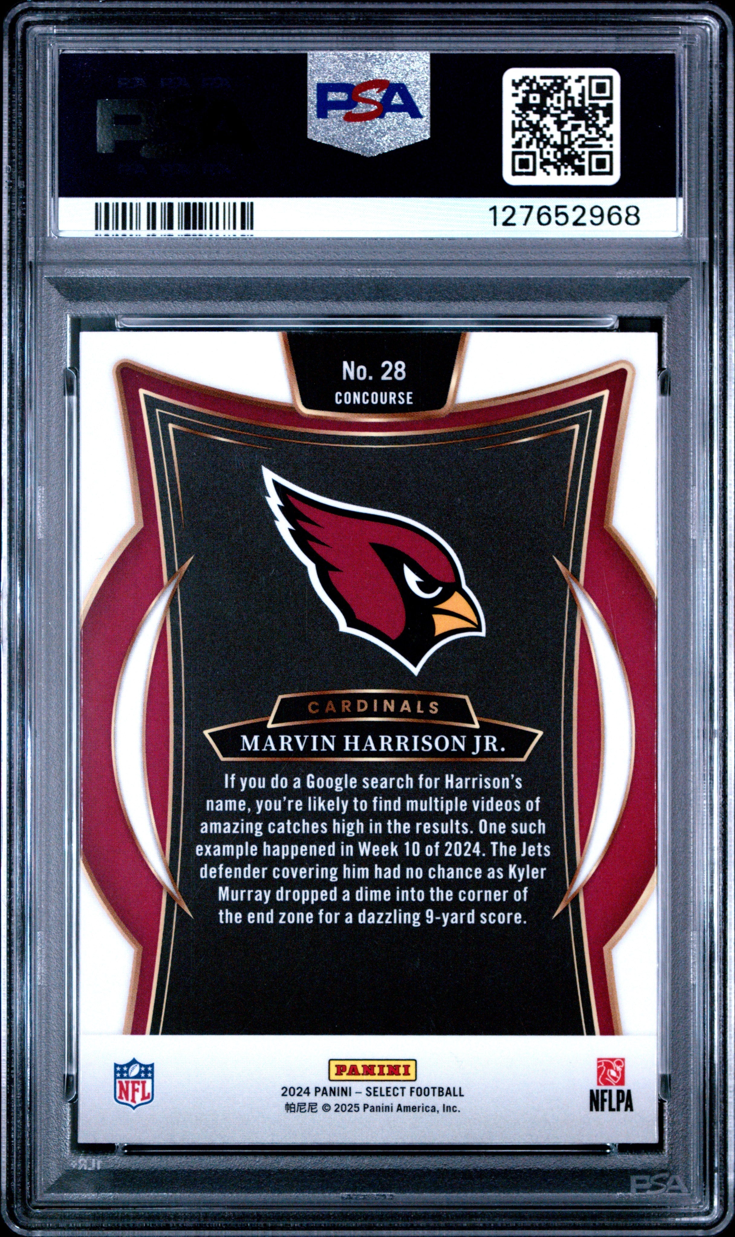 Graded 2024 Panini Select Marvin Harrison Jr. #28 Rookie RC Football Card PSA 9 Mint