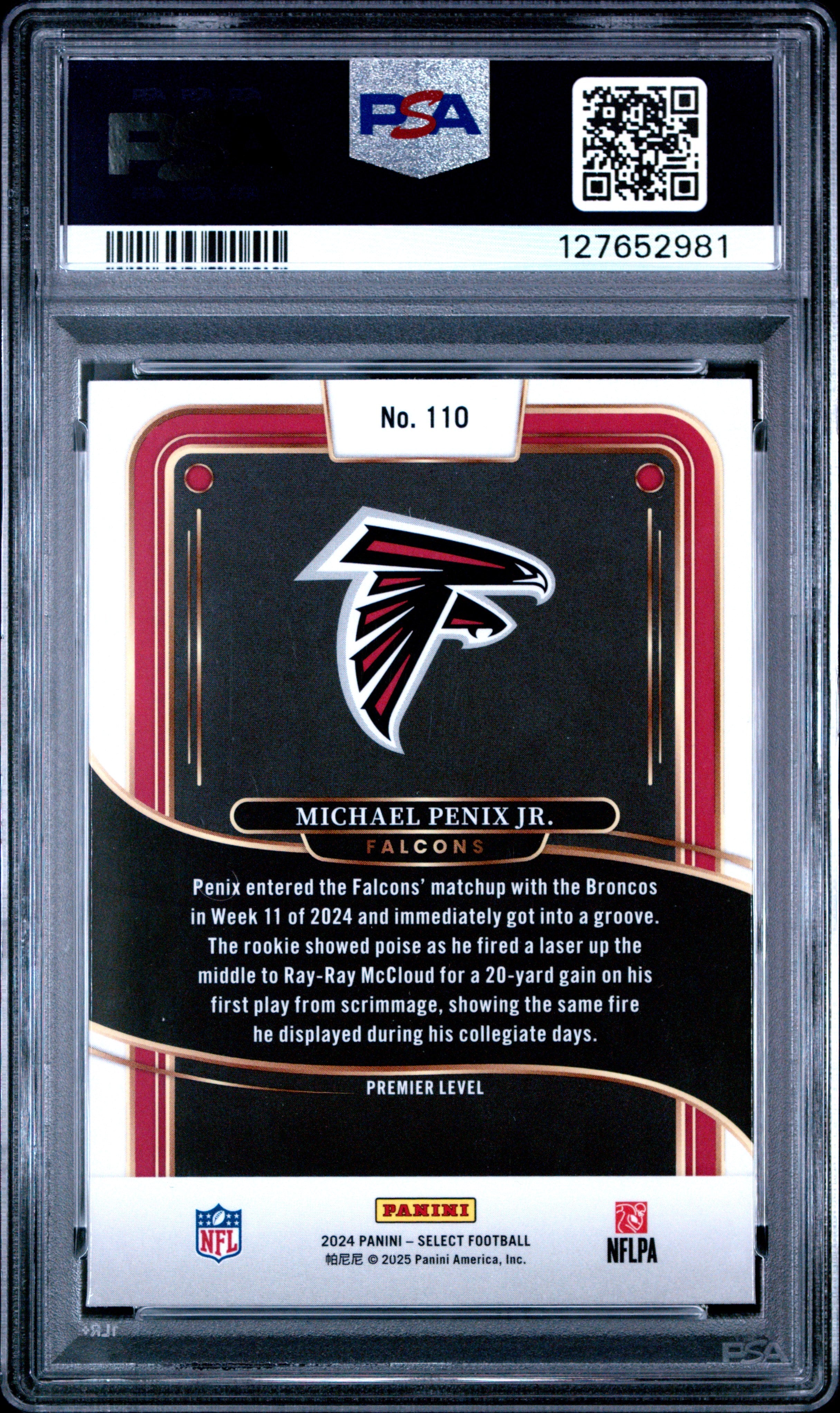 Graded 2024 Panini Select Michael Penix Jr. #110 Rookie RC Football Card PSA 9 Mint