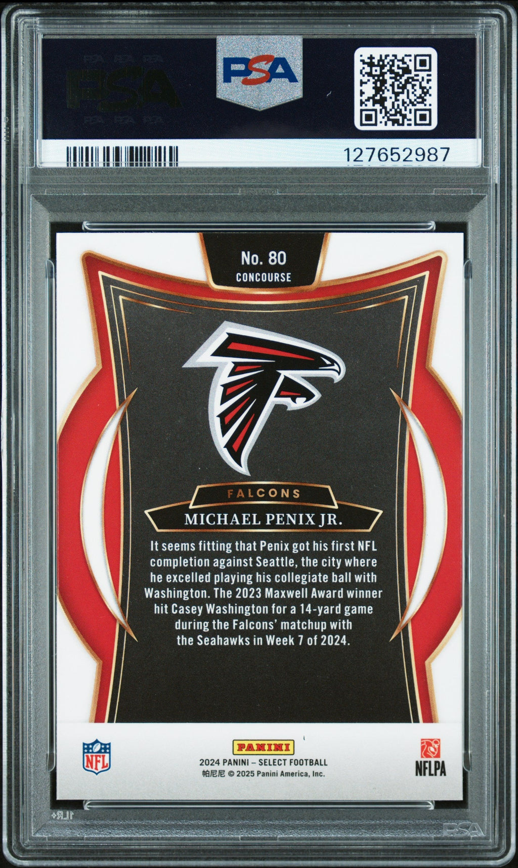 Graded 2024 Panini Select Michael Penix Jr. #80 Rookie RC Football Card PSA 10 Gem Mint