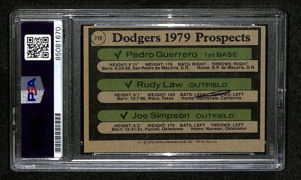 Guerrero/Law/Simpson Signed 1979 Topps Card #719 Dodgers PSA/DNA 184543