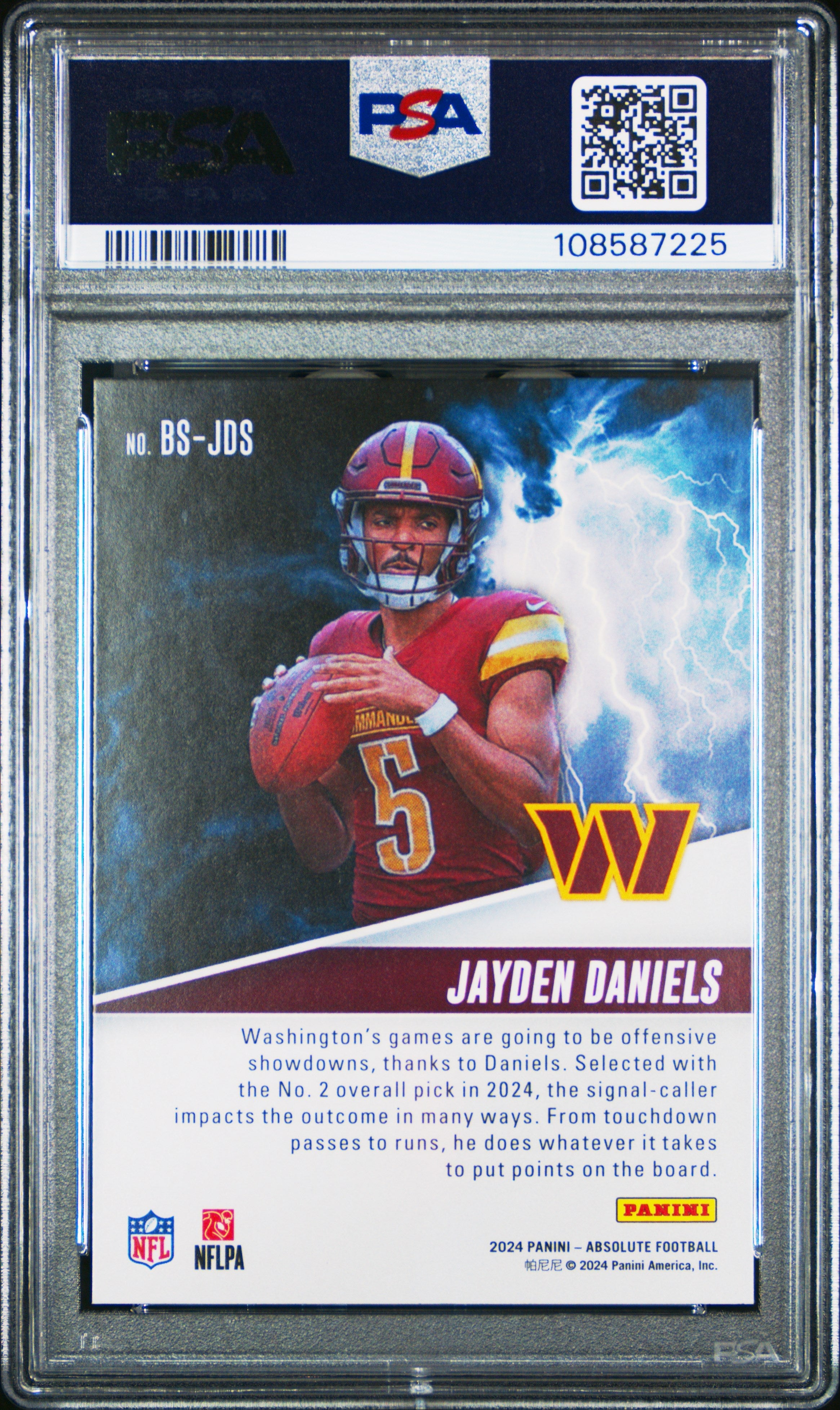 Graded 2024 Panini Absolute Jayden Daniels #BSJDS By Storm Rookie RC Football Card PSA 10 Gem Mint