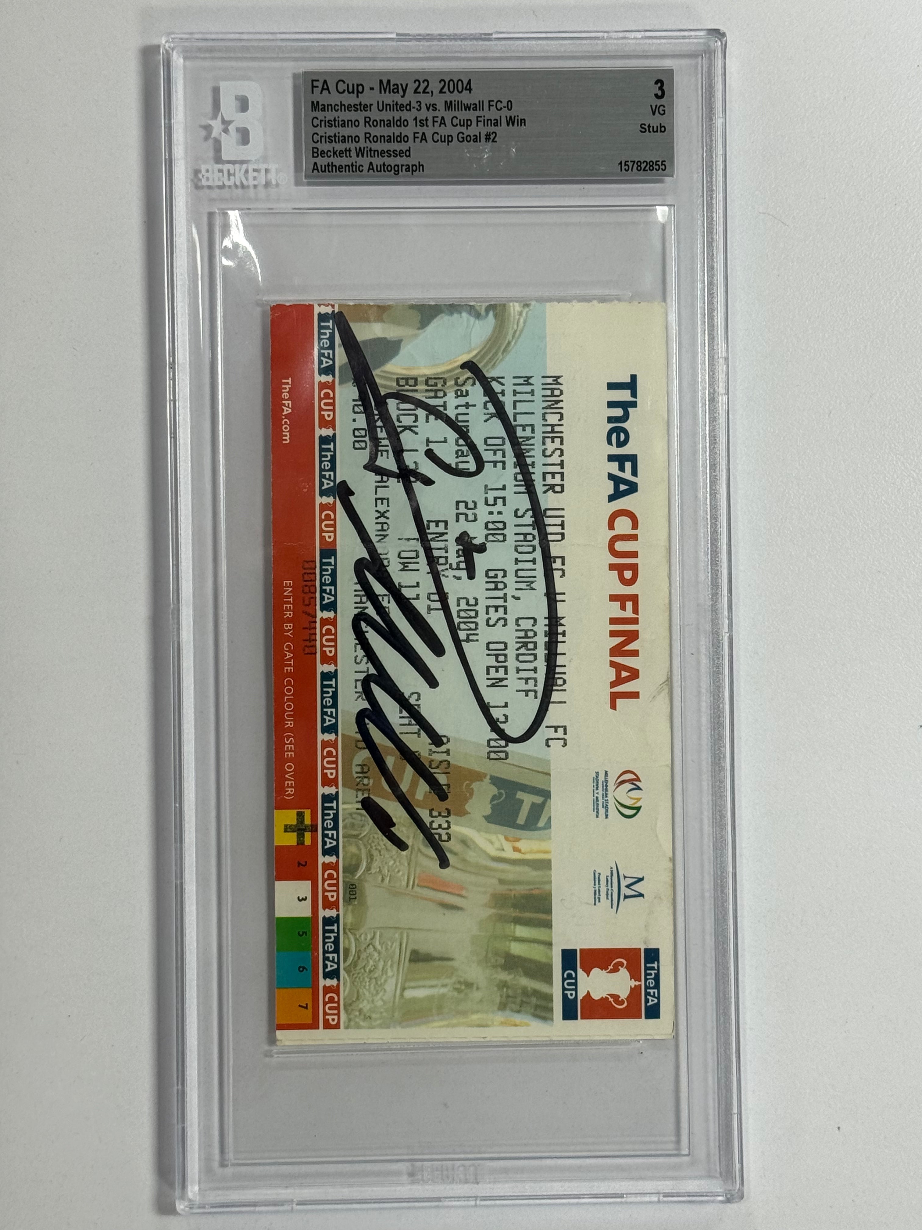Cristiano Ronaldo Signed 2004 1st FA Cup Win and Goal #2 Match Ticket - Beckett Witnessed 3