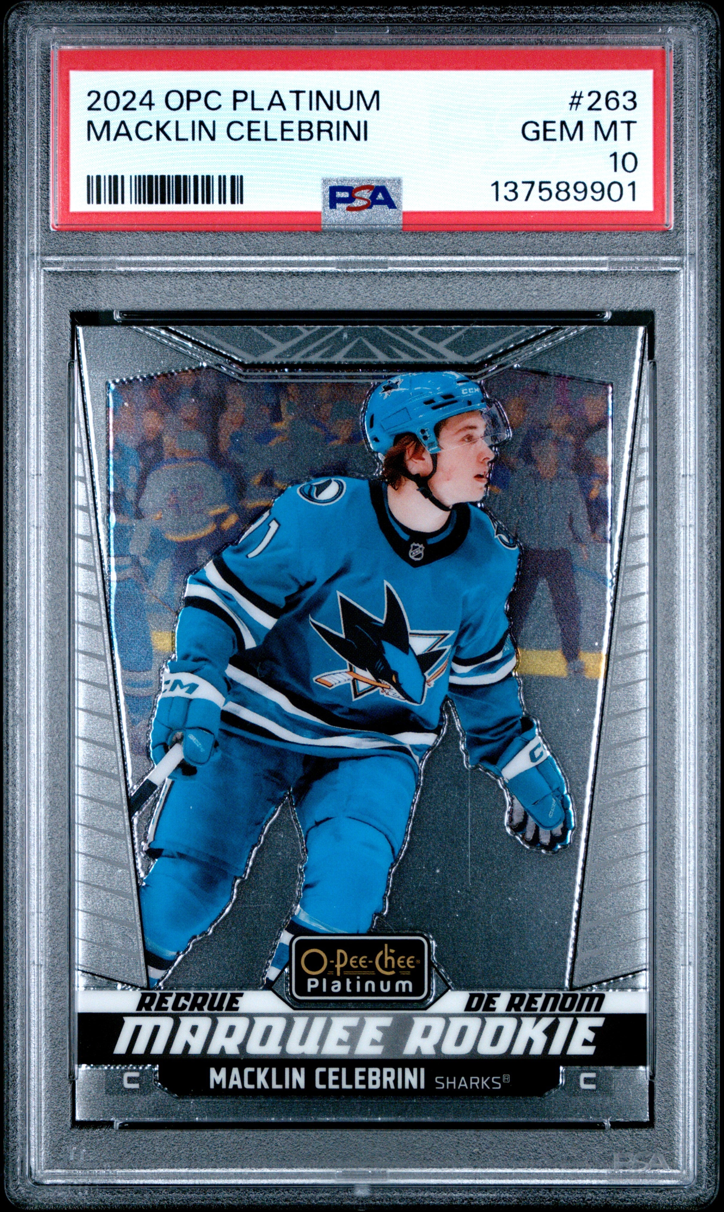 Graded 2024 O-Pee-Chee Platinum Macklin Celebrini #263 Rookie RC Hockey Card PSA 10 Gem Mint