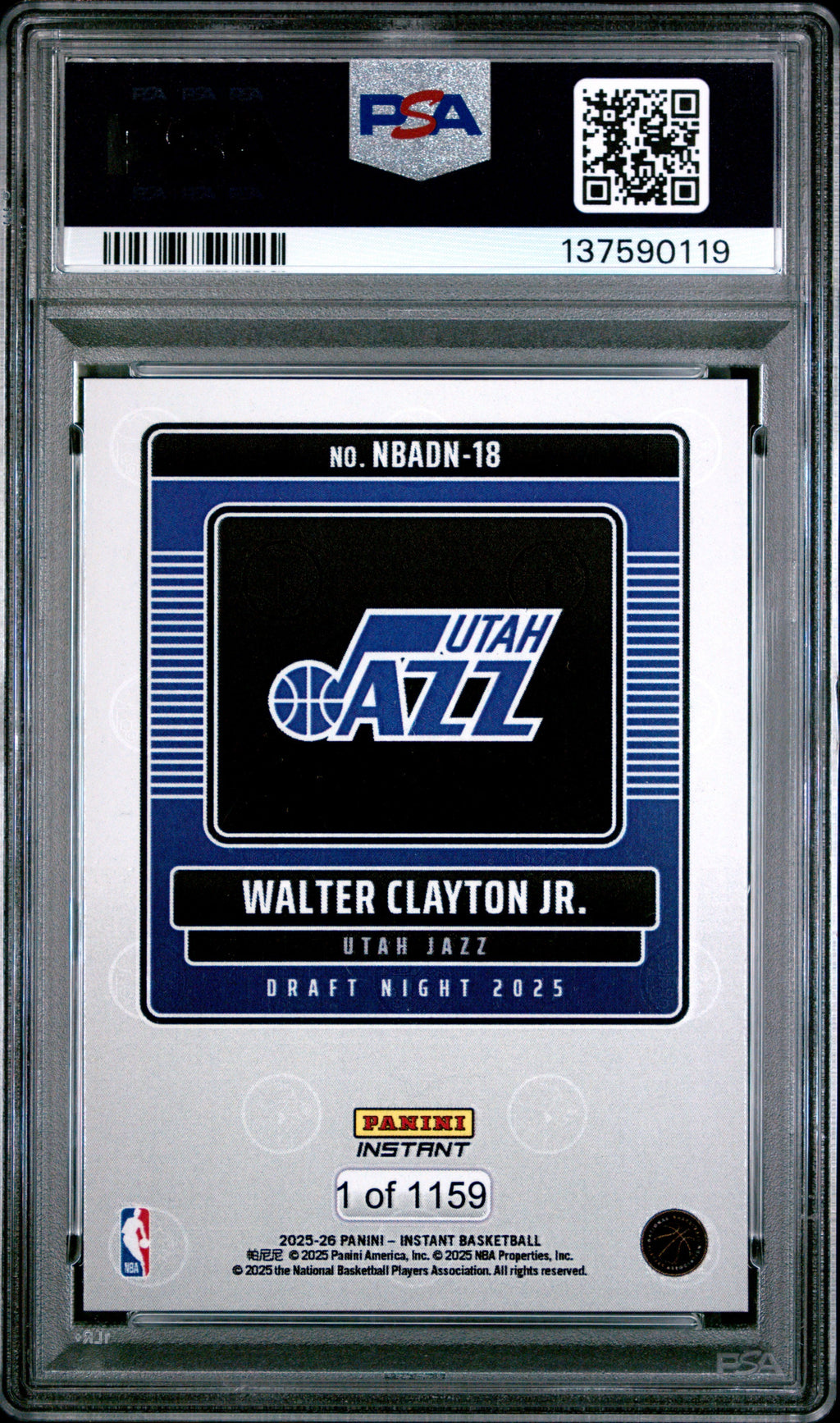 Graded 2025 Panini Instant Walter Clayton Jr. #18 Draft Night Rookie RC Basketball Card PSA 9 Mint