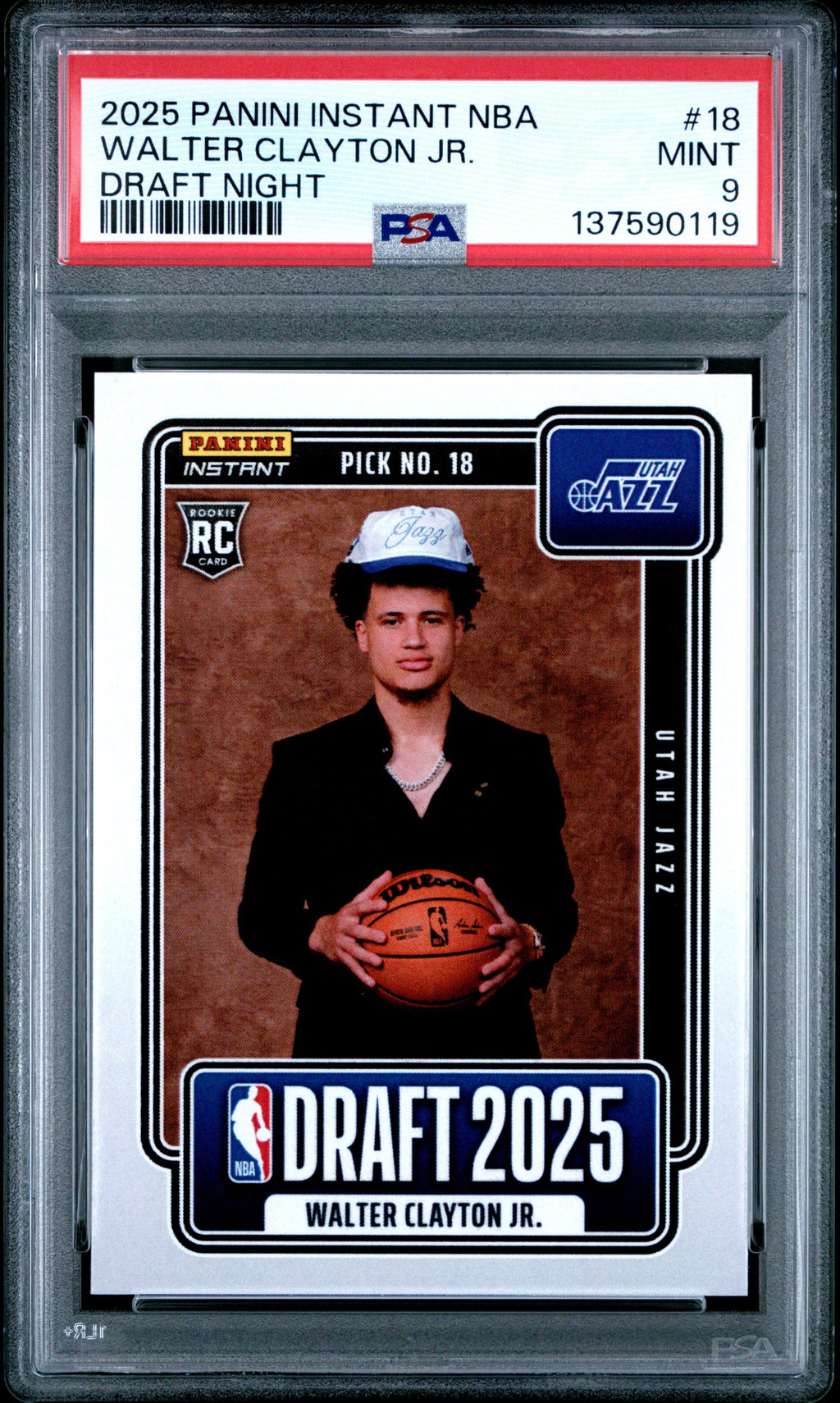 Graded 2025 Panini Instant Walter Clayton Jr. #18 Draft Night Rookie RC Basketball Card PSA 9 Mint