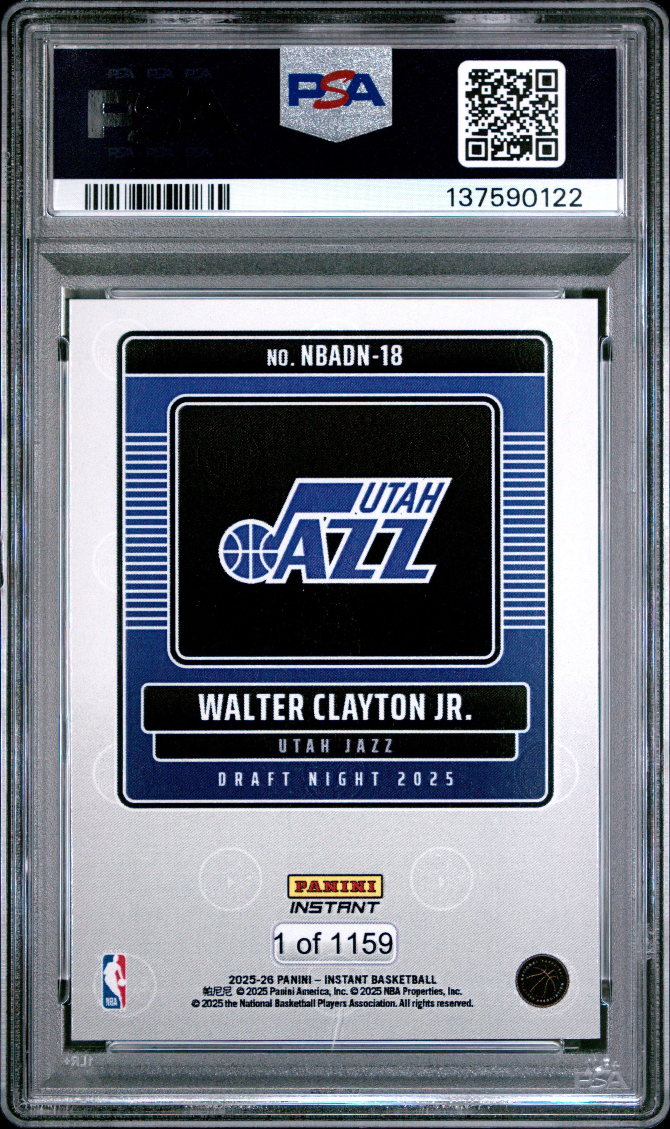 Graded 2025 Panini Instant Walter Clayton Jr. #18 Draft Night Rookie RC Basketball Card PSA 10 Gem Mint