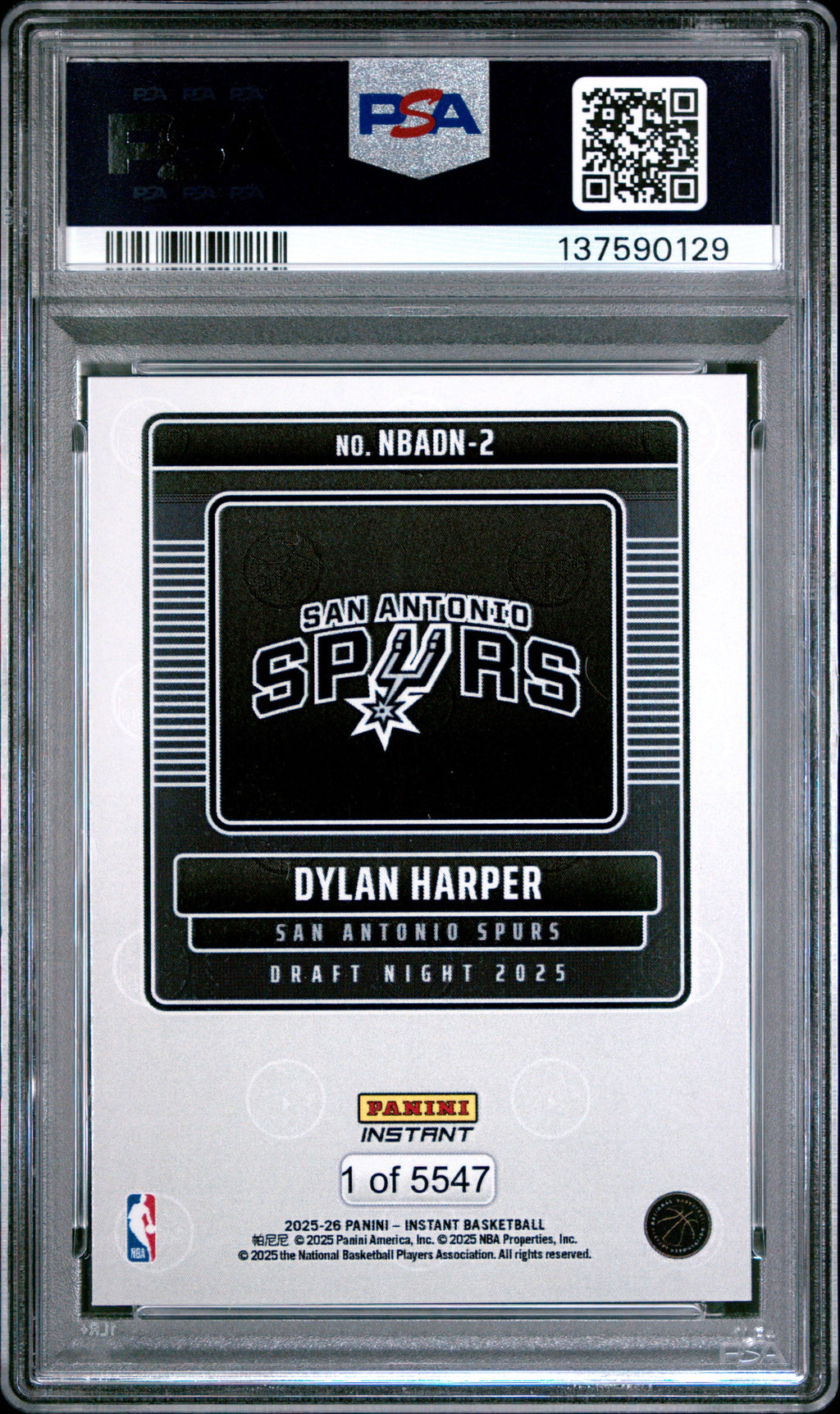 Graded 2025 Panini Instant Dylan Harper #2 Draft Night Rookie RC Basketball Card PSA 10 Gem Mint