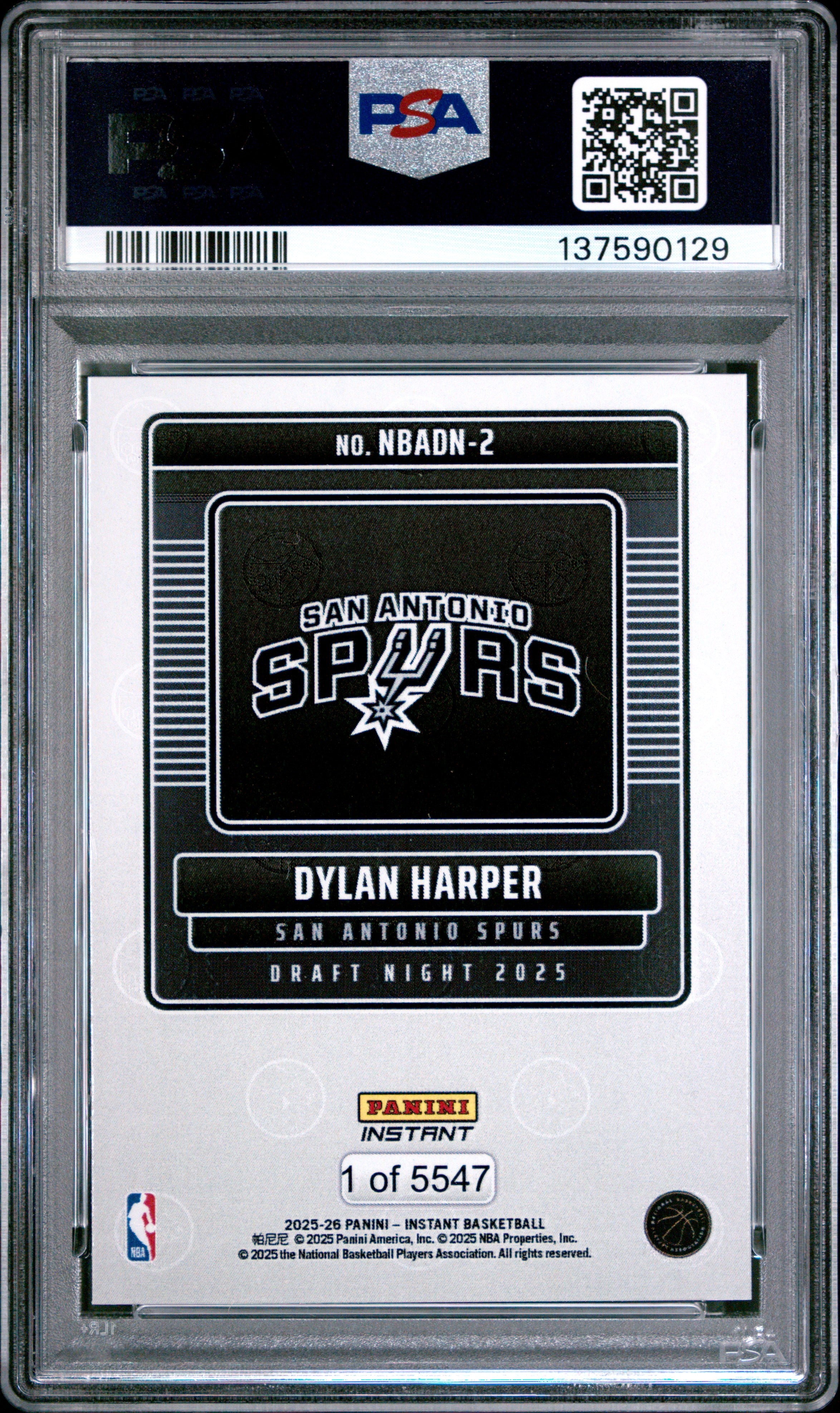 Graded 2025 Panini Instant Dylan Harper #2 Draft Night Rookie RC Basketball Card PSA 10 Gem Mint