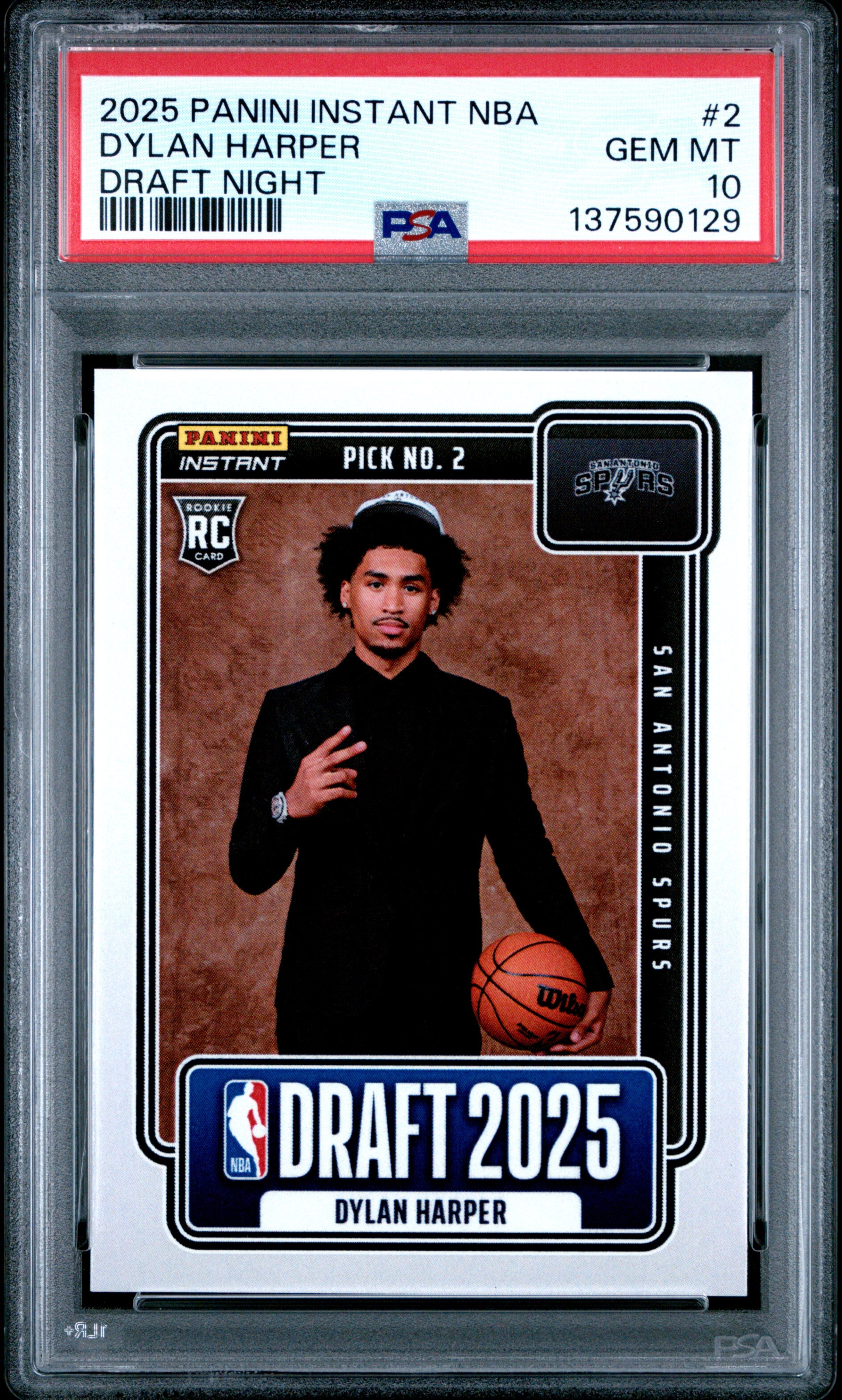 Graded 2025 Panini Instant Dylan Harper #2 Draft Night Rookie RC Basketball Card PSA 10 Gem Mint