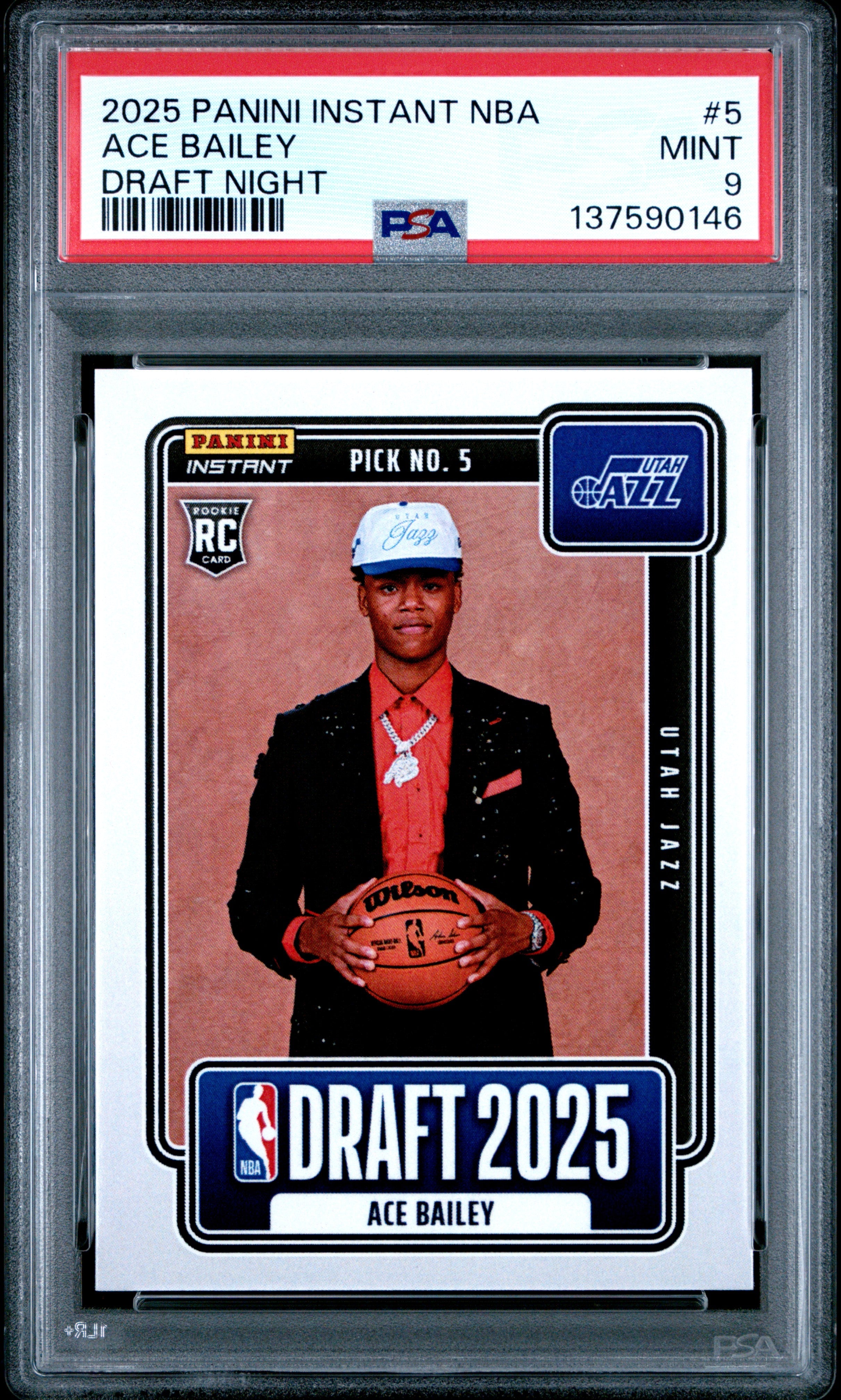 Graded 2025 Panini Instant Ace Bailey #5 Draft Night Rookie RC Basketball Card PSA 9 Mint