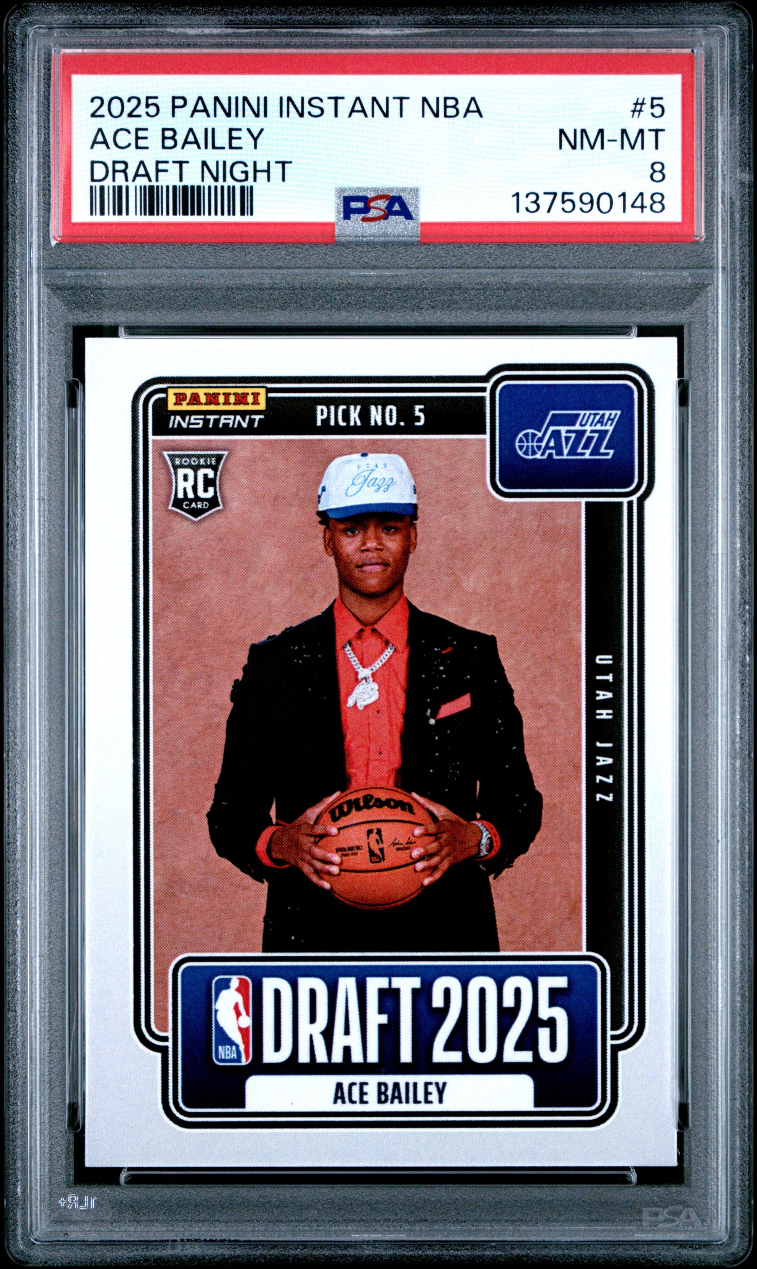 Graded 2025 Panini Instant Ace Bailey #5 Draft Night Rookie RC Basketball Card PSA 8 Near Mint