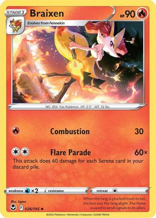 Braixen 026/195 - SWSH12 Silver Tempest Reverse Holofoil