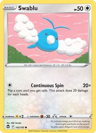 Swablu 142/195 - SWSH12 Silver Tempest Reverse Holofoil