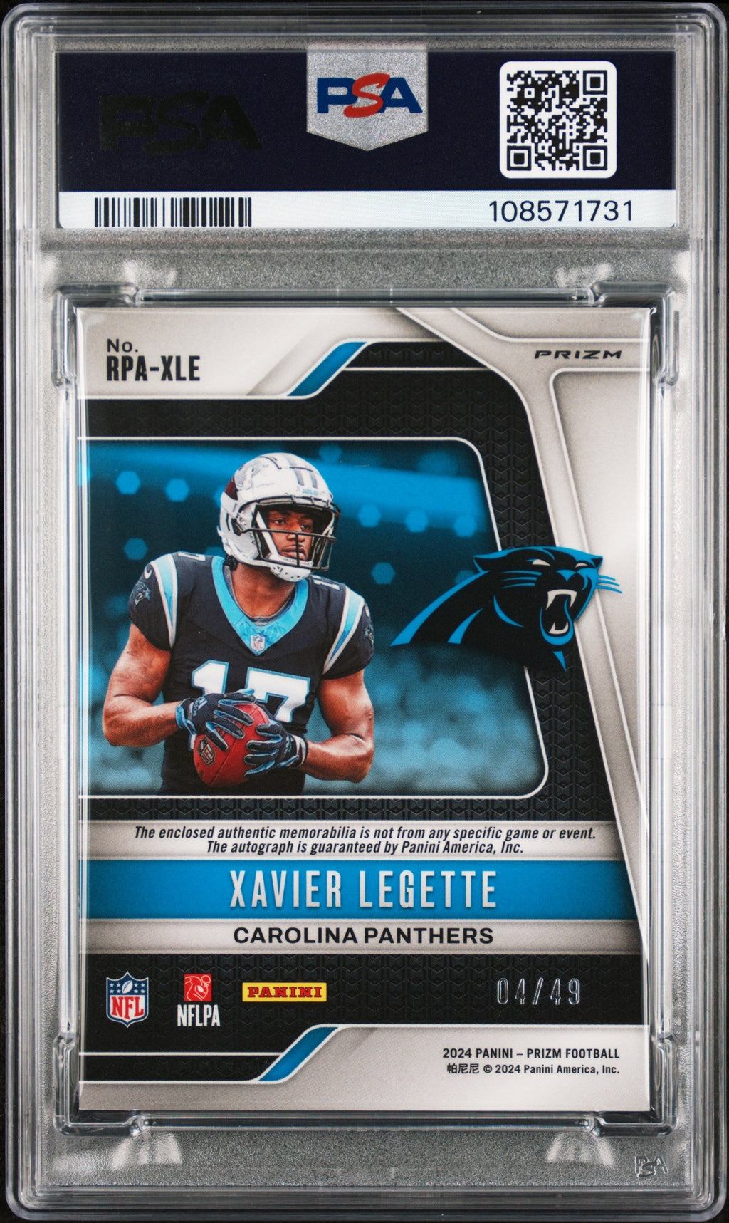 Xavier Legette - 2024 Panini Prizm Rookie Patch Auto - Purple Power /49 - Rookie