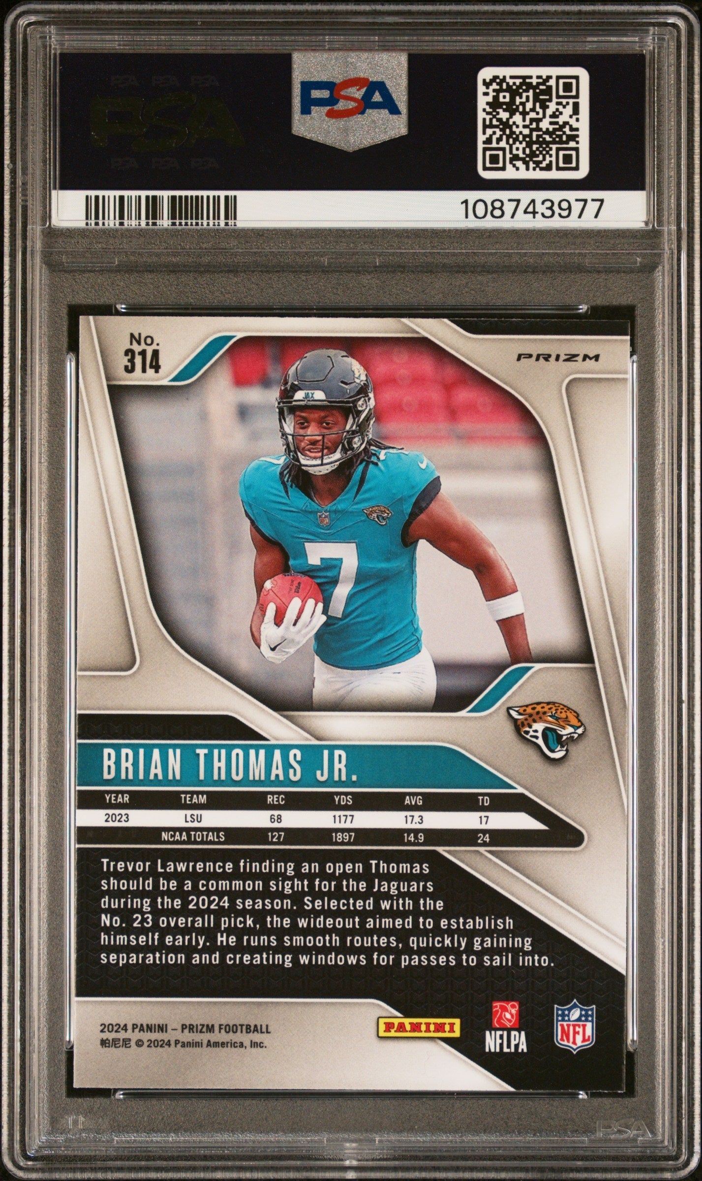 2024 Panini Prizm #314 Brian Thomas Jr. Lazer Prizm PSA 9
