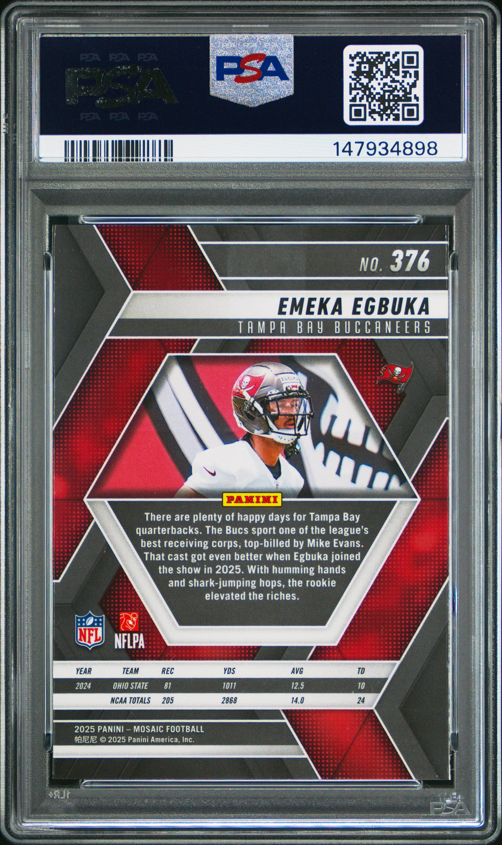 Graded 2025 Panini Mosaic Emeka Egbuka #376 Rookie RC Football Card PSA 10 Gem Mint