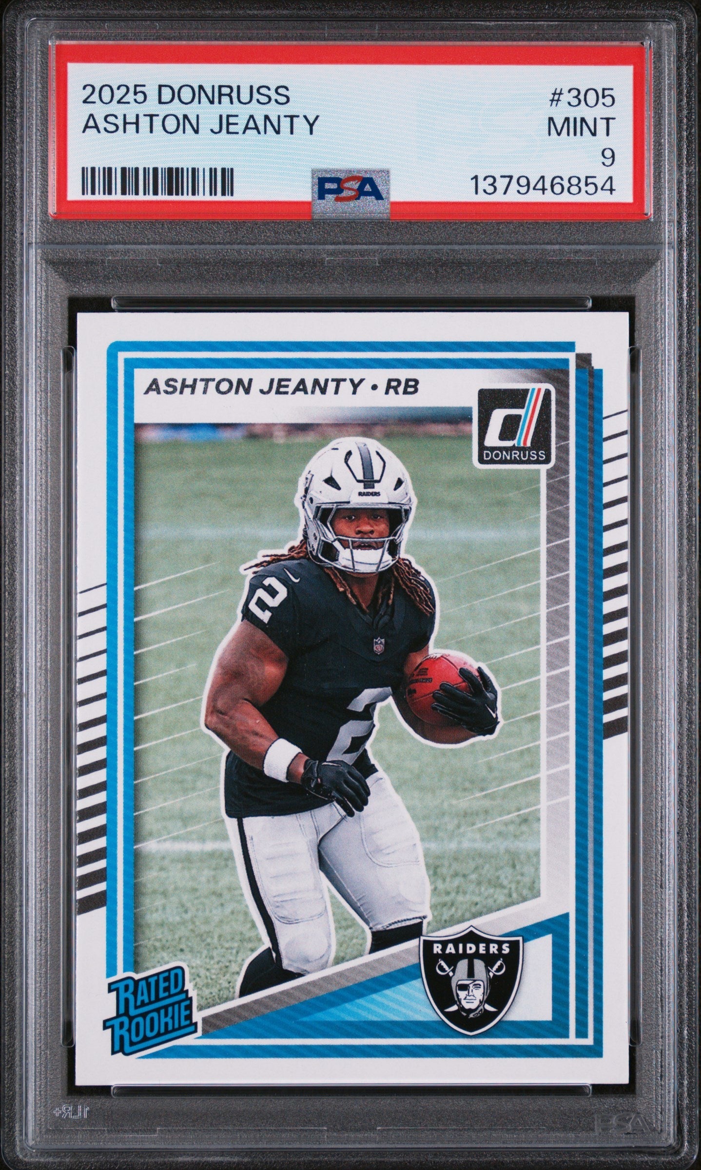 Graded 2025 Panini Donruss Ashton Jeanty #305 Rookie RC Football Card PSA 9 Mint