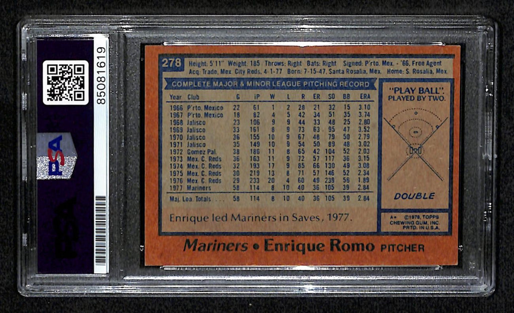 Enrique Romo Signed 1978 Topps Card #278 Seattle Mariners PSA/DNA 184546
