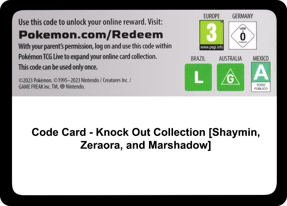 Code Card - Knock Out Collection [Shaymin, Zeraora, and Marshadow] (Miscellaneous Cards & Products) (MCAP)