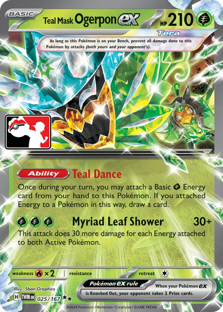 Teal Mask Ogerpon ex - 025/167 (Prize Pack Series 6) (025/167) (Prize Pack Series Cards)