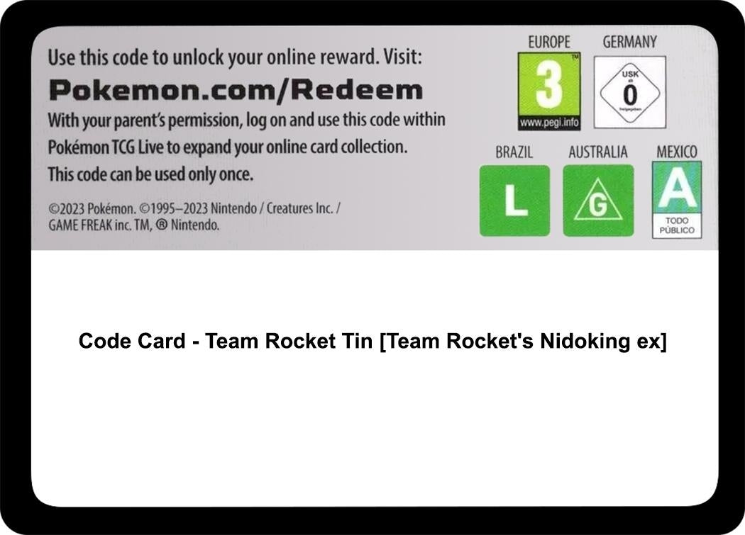 Code Card - Team Rocket Tin [Team Rocket's Nidoking ex] (Miscellaneous Cards & Products) (MCAP)