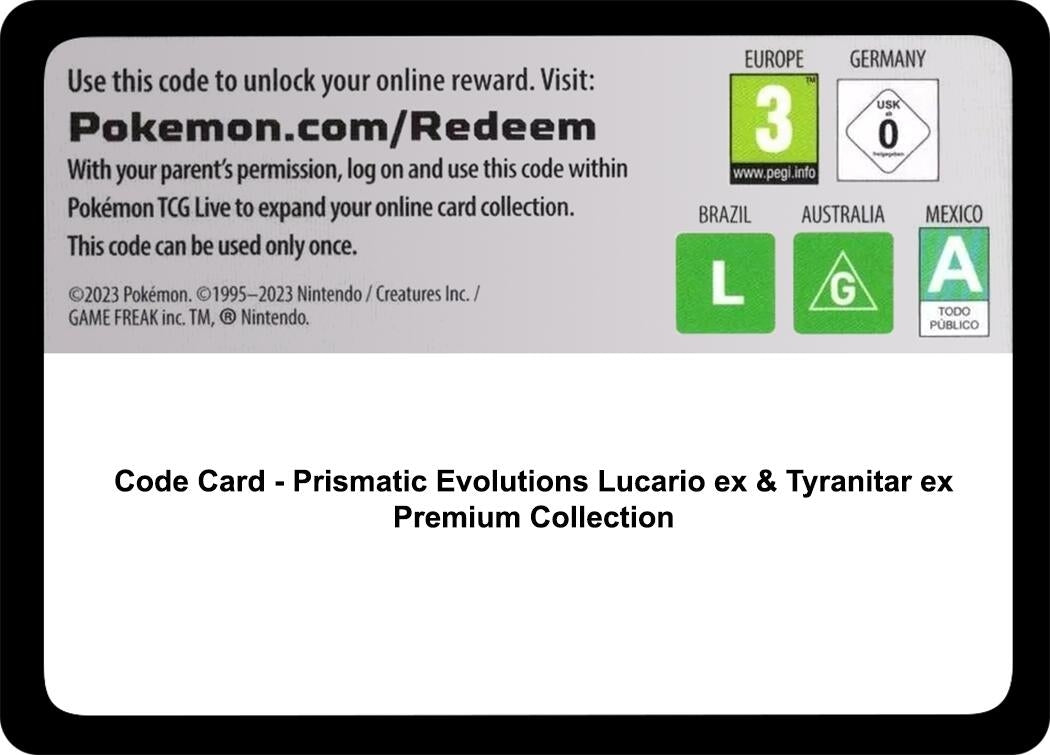 Code Card - Prismatic Evolutions Lucario ex & Tyranitar ex Premium Collection (Miscellaneous Cards & Products) (MCAP)