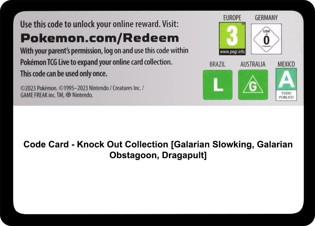 Code Card - Knock Out Collection [Galarian Slowking, Galarian Obstagoon, Dragapult] (Miscellaneous Cards & Products) (MCAP)