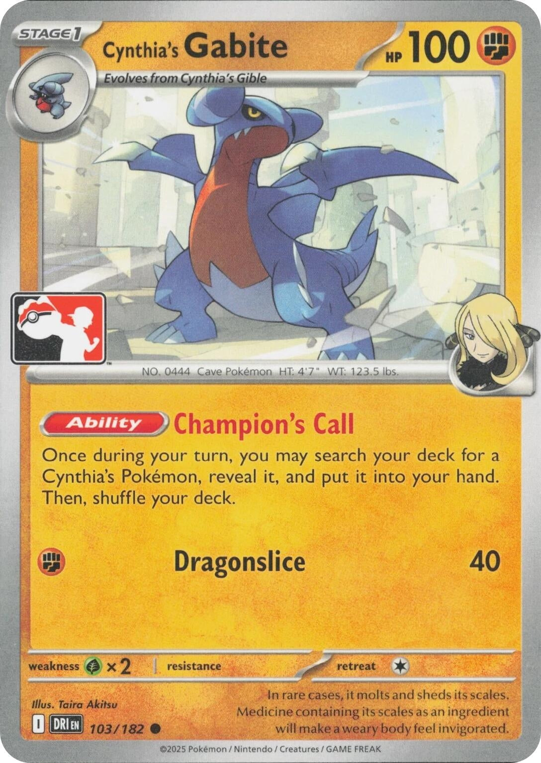 Cynthia's Gabite (103/182) (Prize Pack Series Cards)