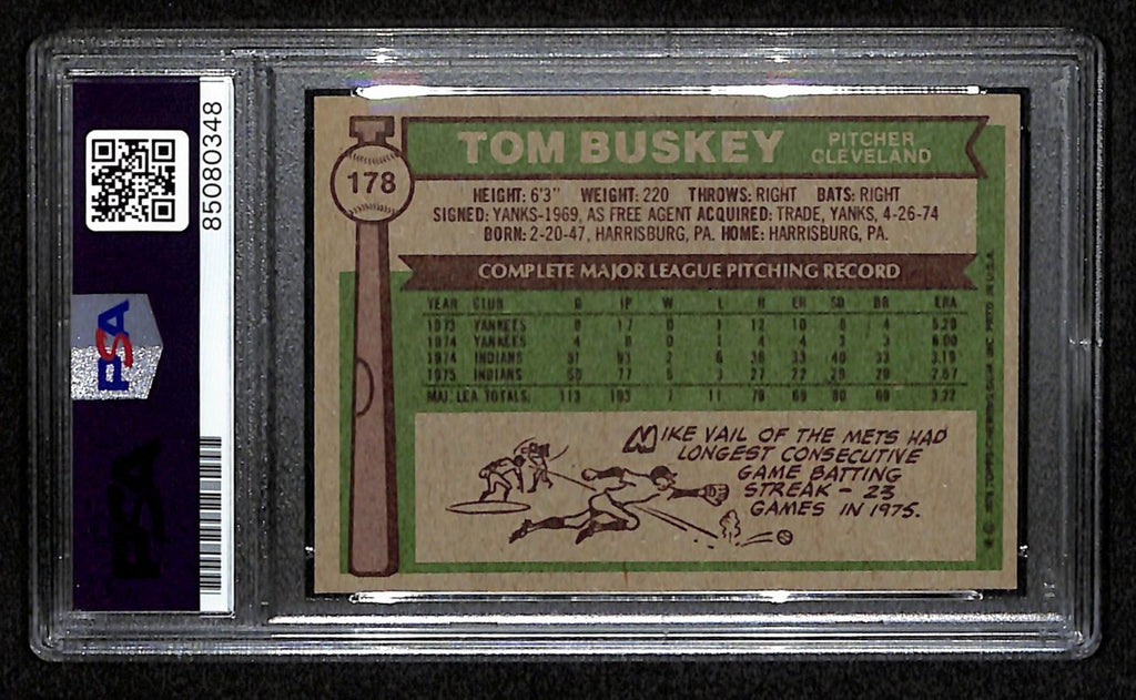 Tom Buskey Signed 1976 Topps Card #178 Cleveland Indians PSA/DNA 184393