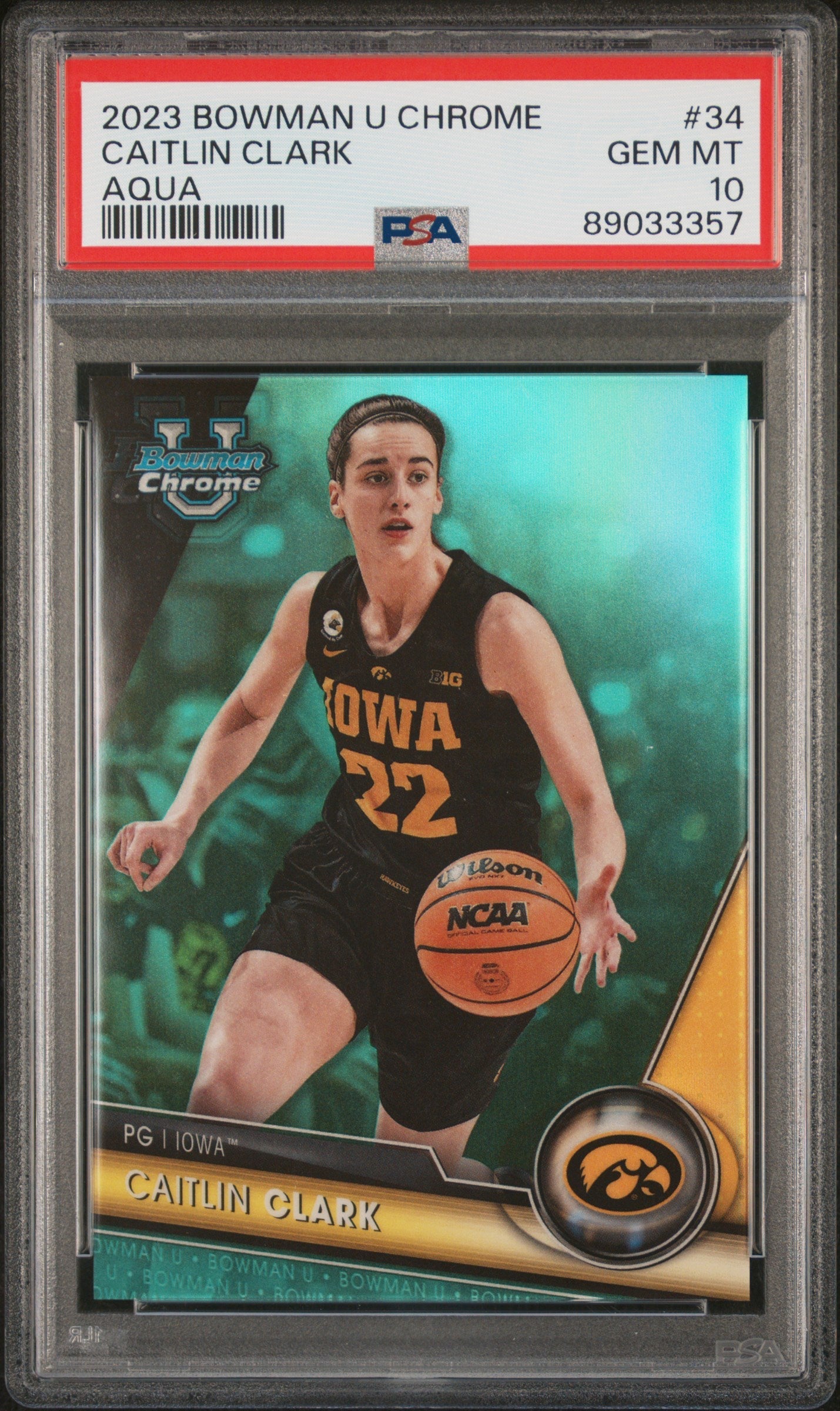 Graded 2023 Topps Bowman U Chrome Caitlin Clark #34 Aqua /299 Rookie RC Basketball Card PSA 10 Gem Mint